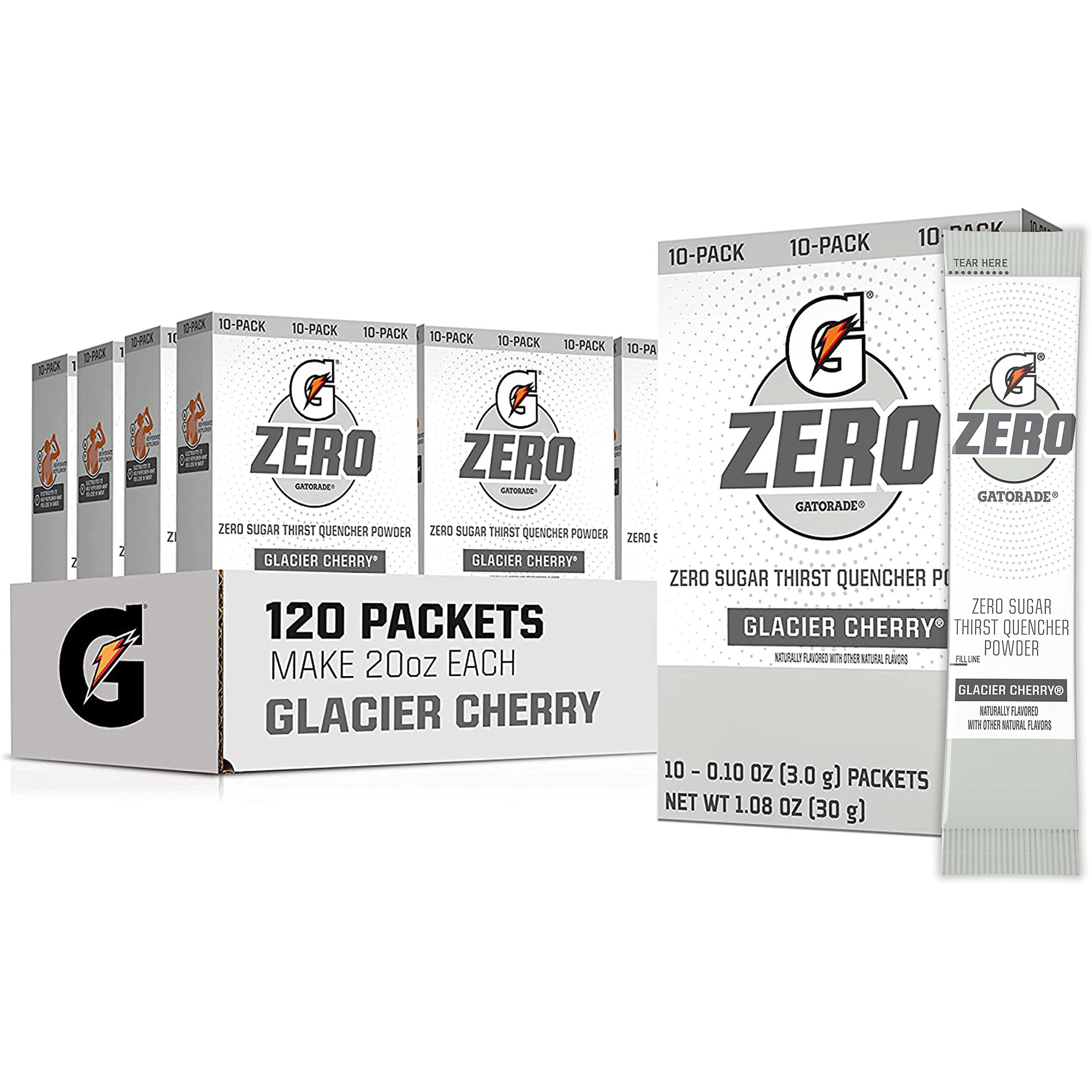 Gatorade G Zero Powder, Glacier Cherry , 10 Count (Pack Of 12)