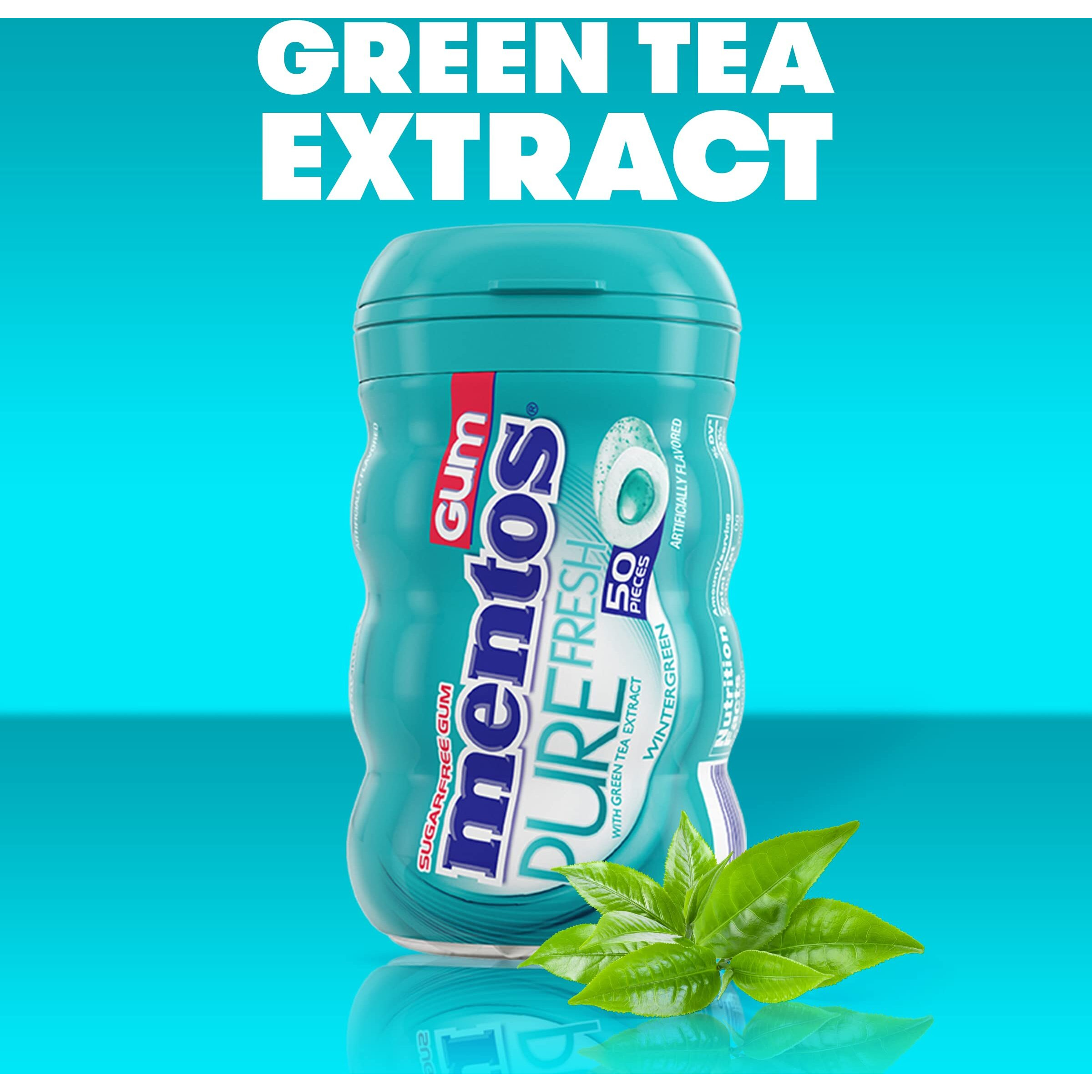 Mentos Pure Fresh Sugar-Free Chewing Gum With Xylitol, Wintergreen, Bulk, 50 Count ( Pack Of 6)