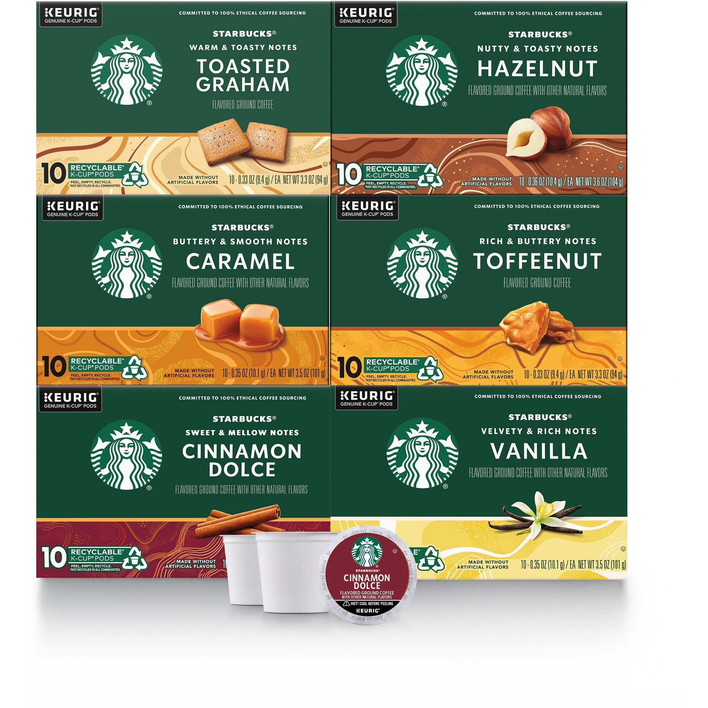Starbucks K-Cup Coffee Pods-Flavored Coffee-Variety Pack For Keurig Brewers-Naturally Flavored-100% Arabica-6 Boxes (60 Pods Total)
