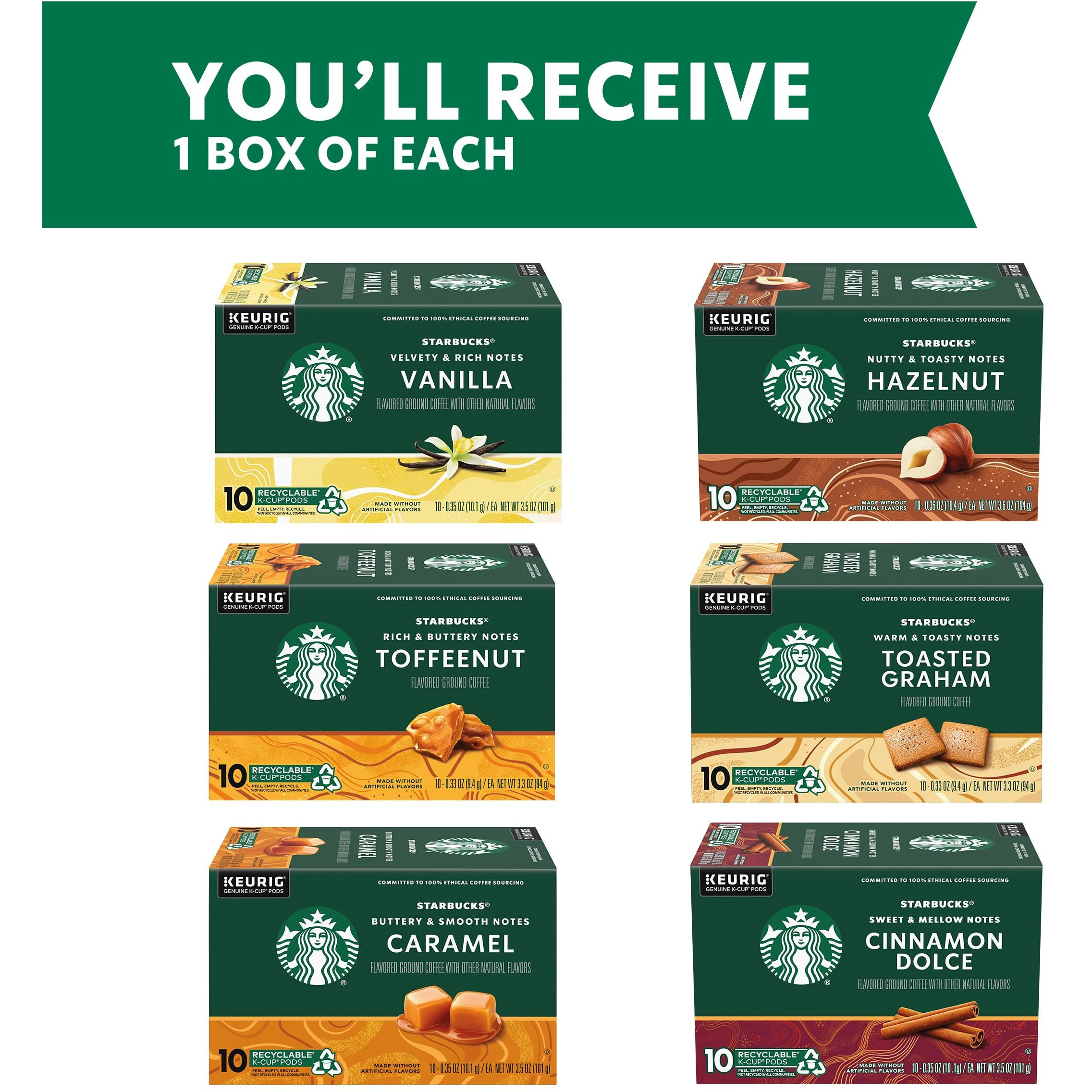 Starbucks K-Cup Coffee Pods-Flavored Coffee-Variety Pack For Keurig Brewers-Naturally Flavored-100% Arabica-6 Boxes (60 Pods Total)
