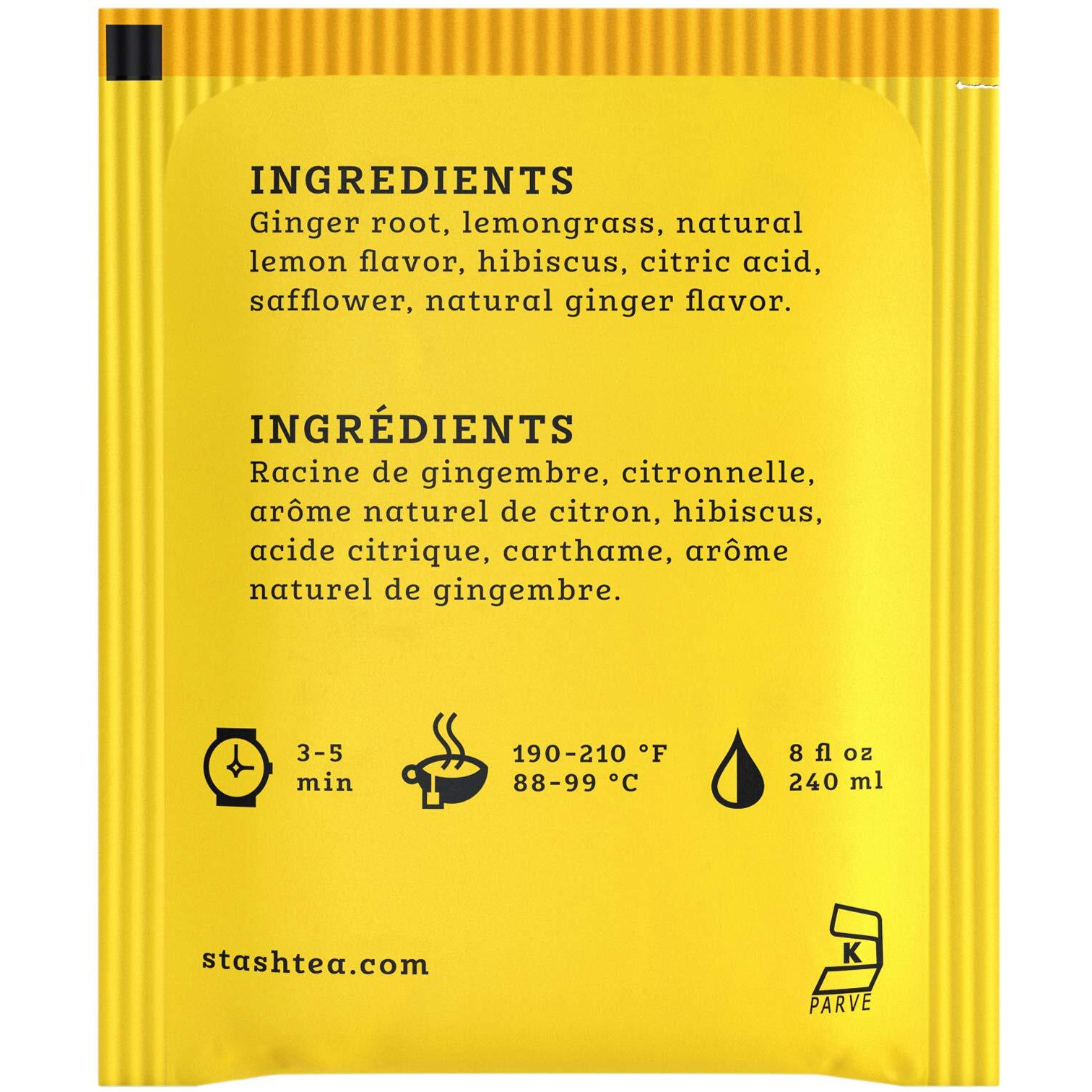 Stash Tea Lemon Ginger Vitality Herbal Tea - Naturally Caffeine Free, Non-Gmo Project Verified Premium Tea With No Artificial Ingredients, 20 Count (Pack Of 6) - 120 Bags Total