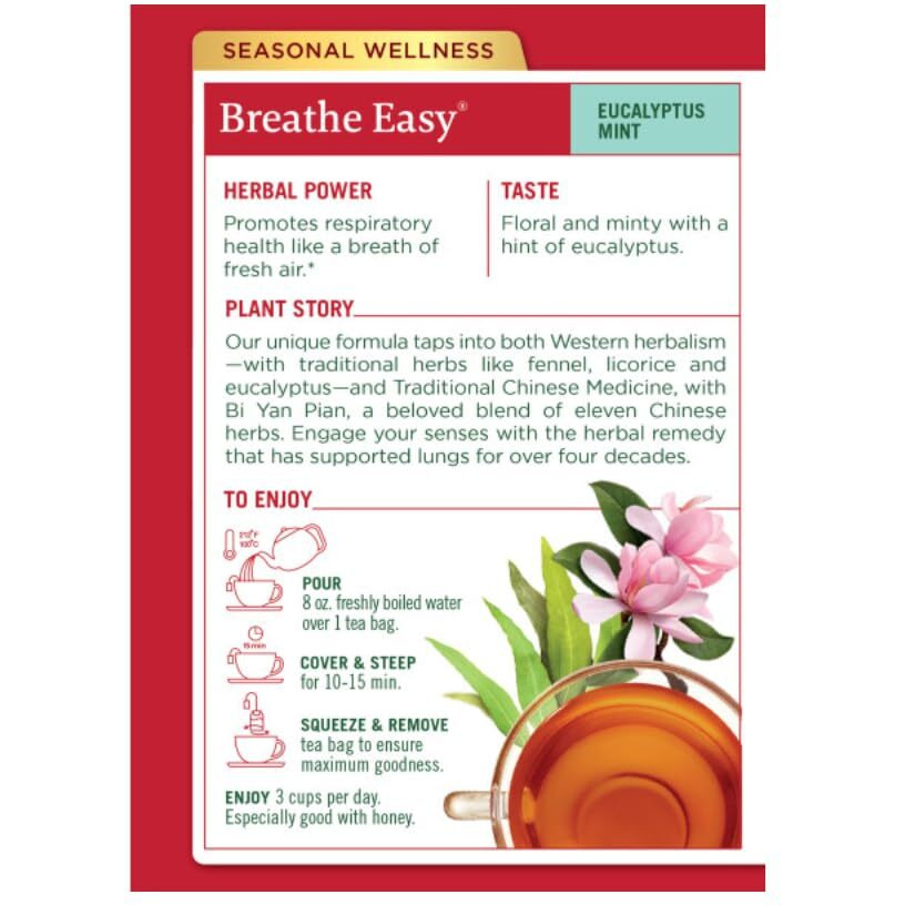 Traditional Medicinals Breathe Easy Eucalyptus Mint Herbal Tea, Promotes Respiratory Health, (Pack Of 1) - 16 Tea Bags