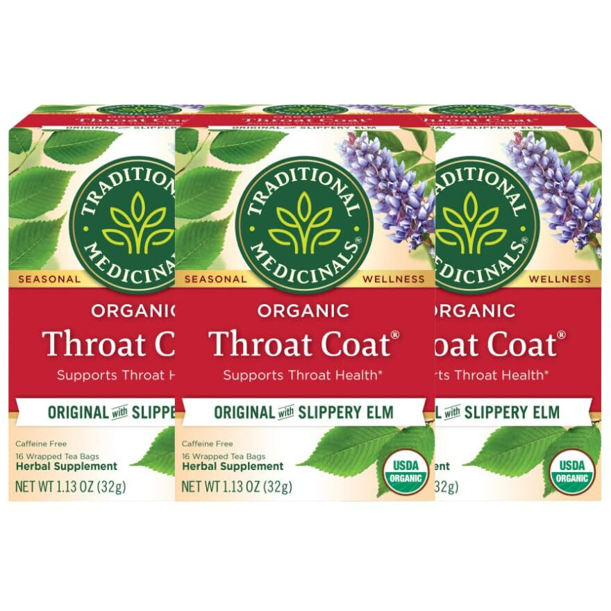 Traditional Medicinals Organic Throat Coat Herbal Tea, Supports Throat Health, (Pack Of 3) - 48 Tea Bags Total