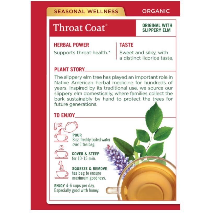 Traditional Medicinals Organic Throat Coat Herbal Tea, Supports Throat Health, (Pack Of 3) - 48 Tea Bags Total