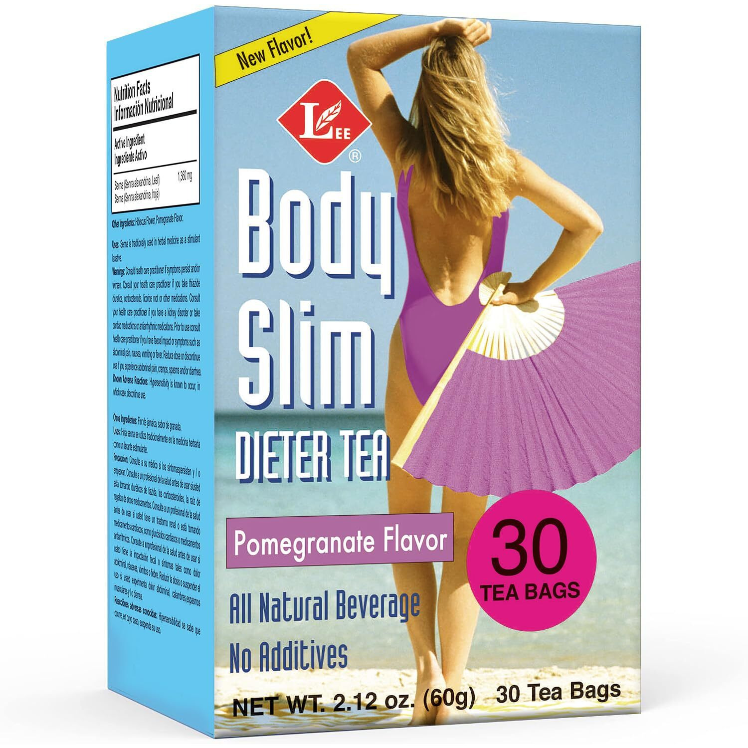 Uncle Lees Body Slim Dieters Tea, Detox & Slimming Tea - Senna, Hibiscus Flower & Pomegranate Flavor, Natural Laxative, Caffeine-Free Herbal Tea Bags, 30 Count.
