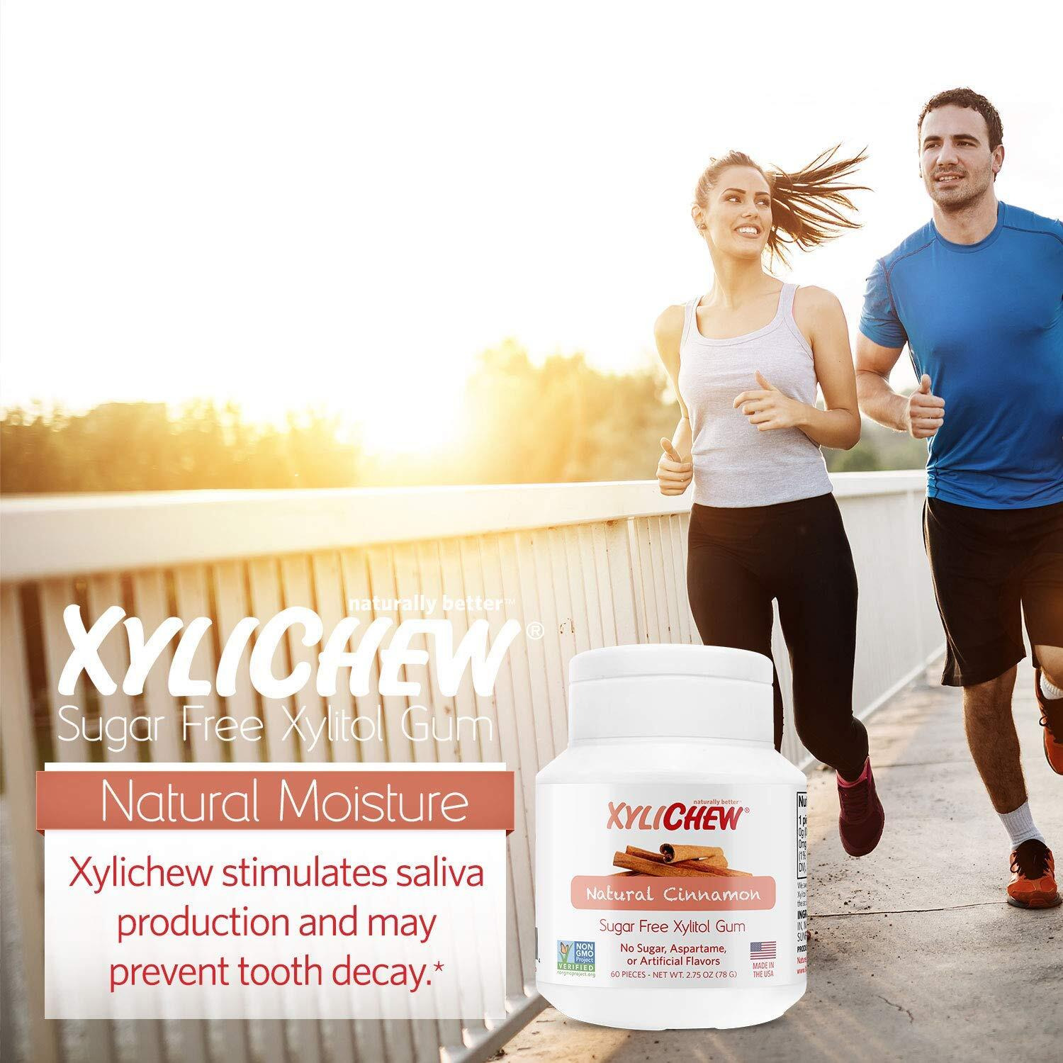 Xylichew 100% Xylitol Chewing Gum Jars - Non Gmo, Gluten, Aspartame, And Sugar Free Gum - Natural Oral Care, Relieves Bad Breath And Dry Mouth - Cinnamon, 60 Count (Pack Of 4)