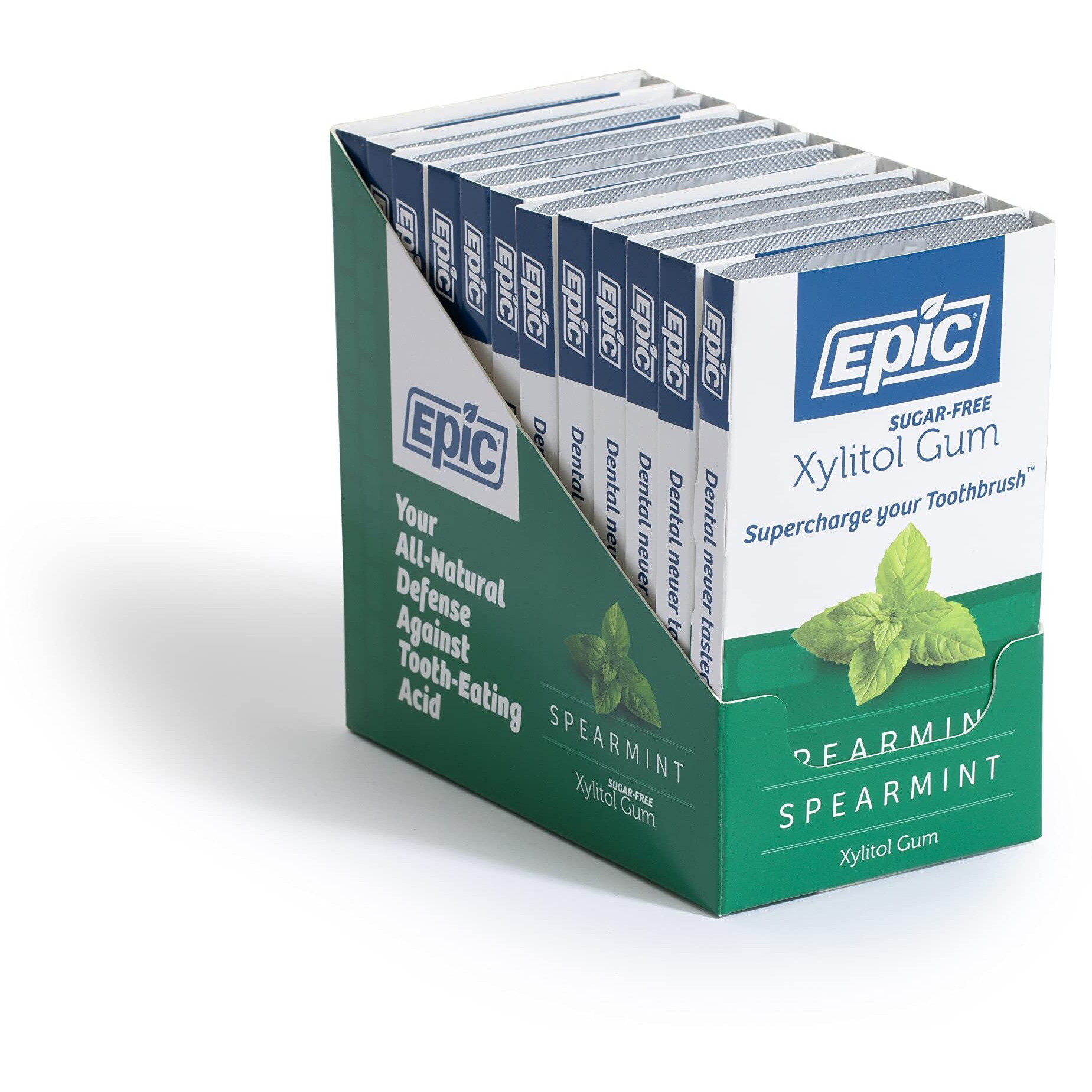 Epic Xylitol Chewing Gum - Sugar Free & Aspartame Free Chewing Gum Sweetened W/Xylitol For Dry Mouth & Gum Health (Spearmint, 12-Piece Pack, 12 Packs)