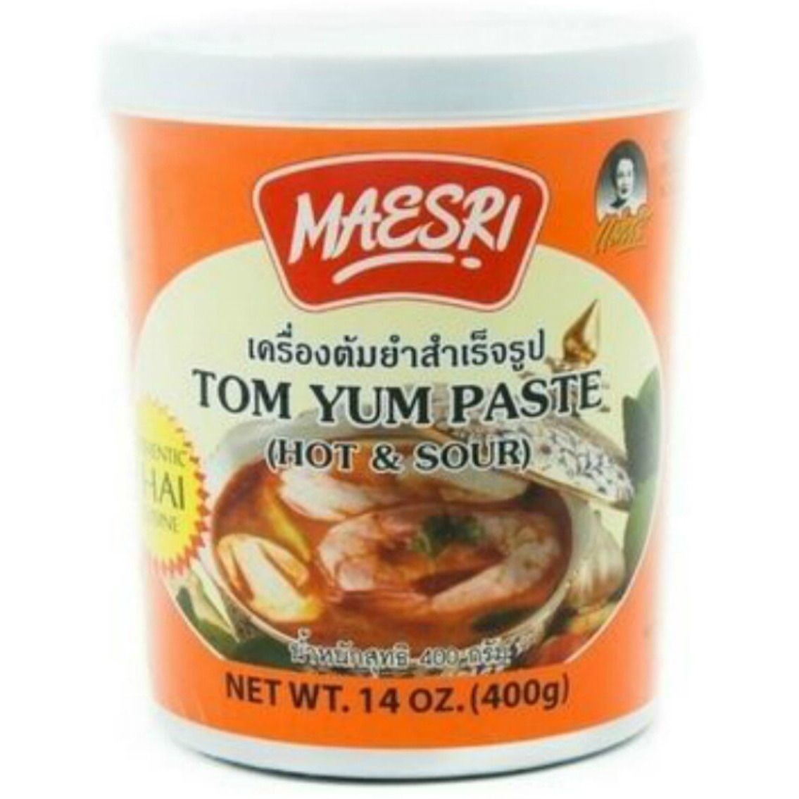 Maesri Tom Yum Paste - Authentic Thai Soup Base - Hot & Sour, 14 Ounce