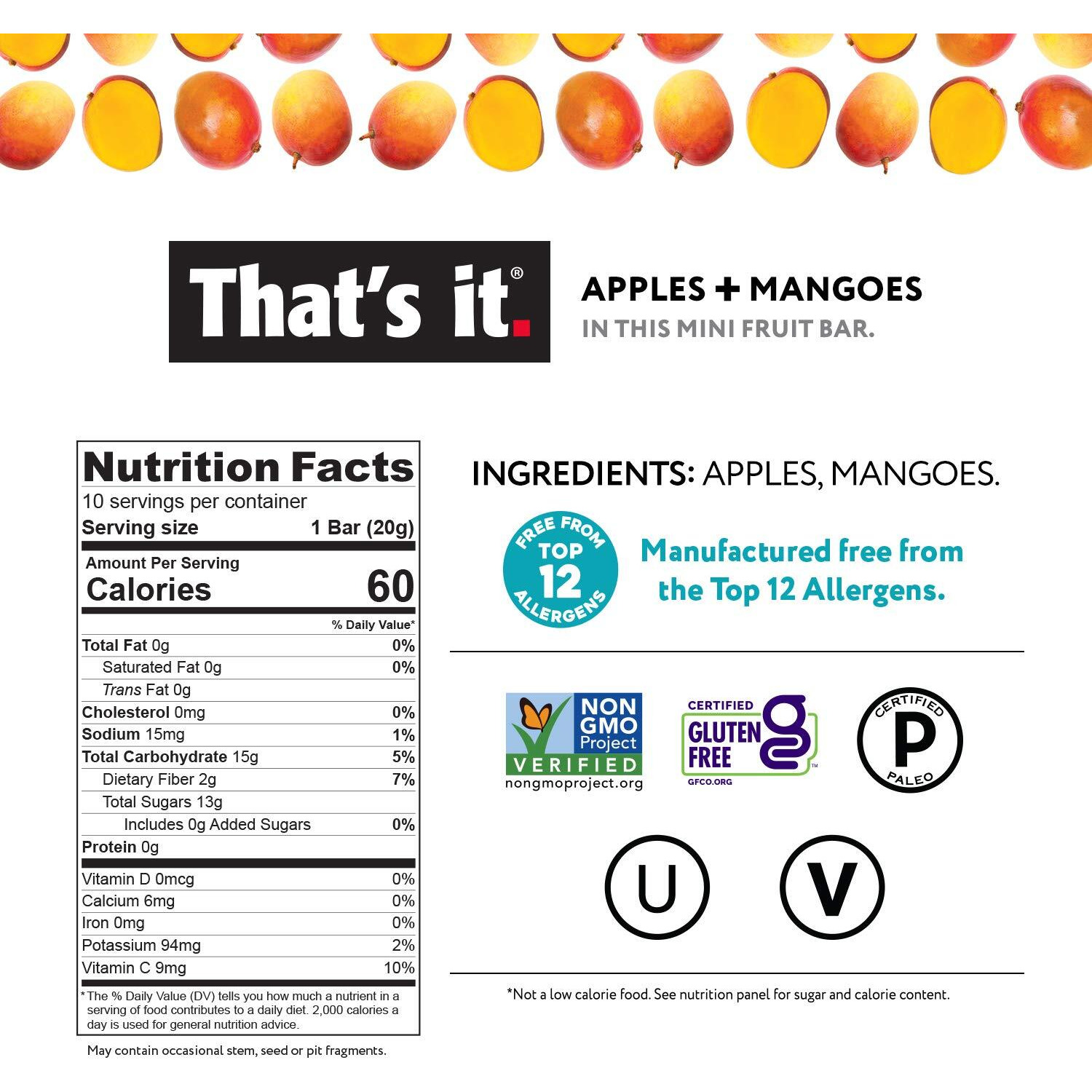 That's It. Mini Fruit Bars Variety (20 Pack) No Sugar Added, Plant-Based, Vegan & Gluten Free, Breakfast Bar, Paleo, For Children & Adults, Non Gmo, Fiber