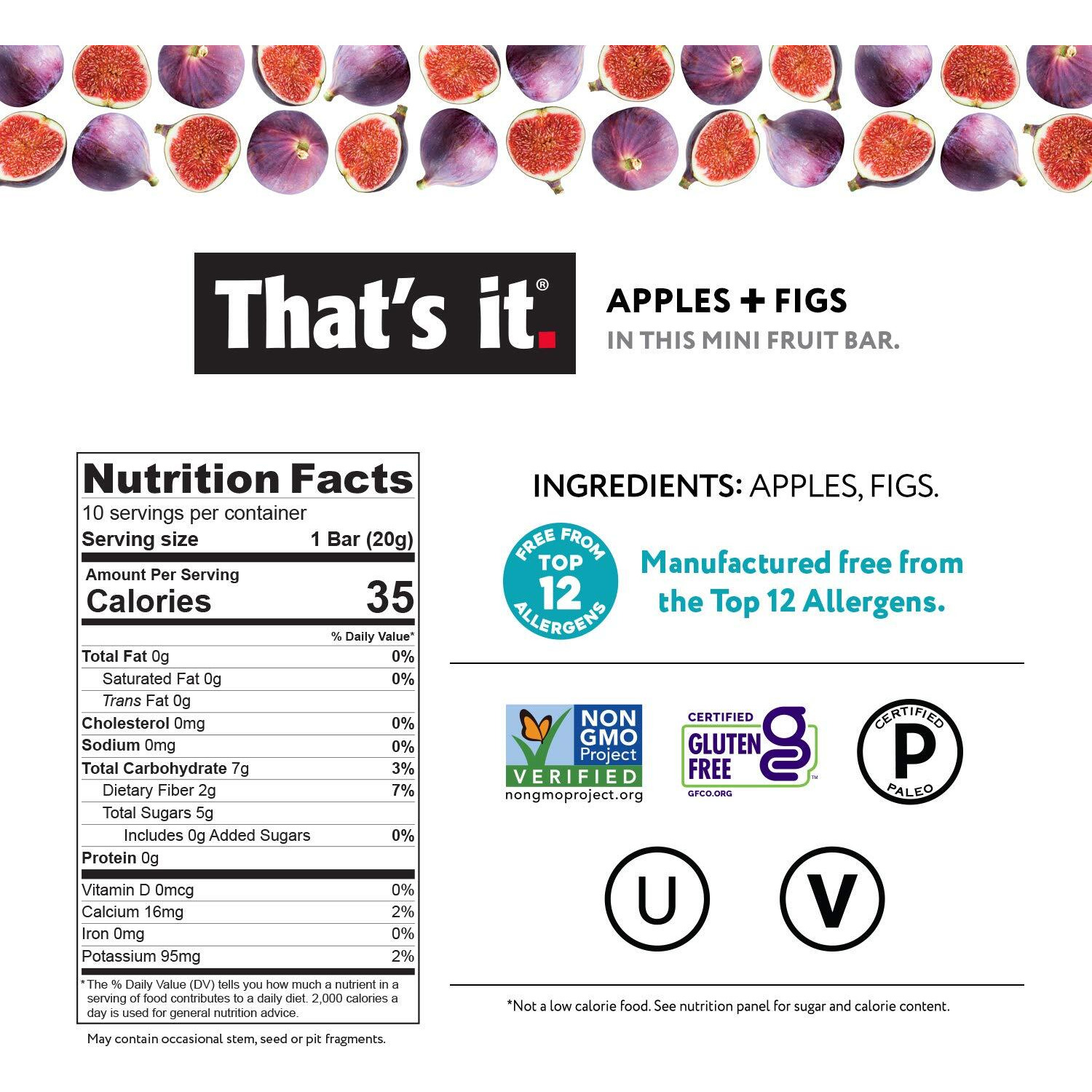 That's It. Mini Fruit Bars Variety (20 Pack) No Sugar Added, Plant-Based, Vegan & Gluten Free, Breakfast Bar, Paleo, For Children & Adults, Non Gmo, Fiber