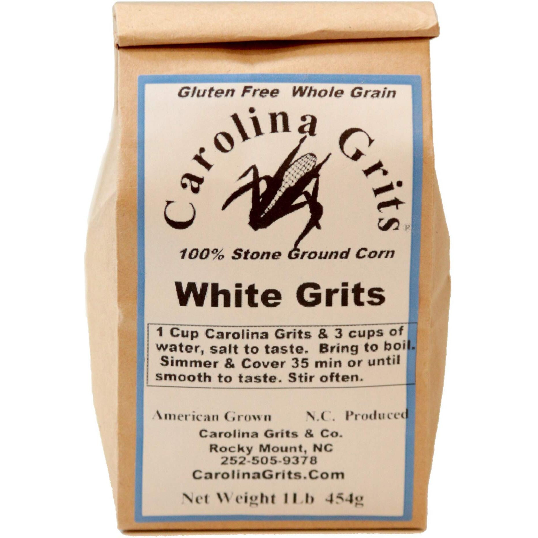 Carolina Grits Company Traditionally Stone Ground Carolina White Grits, Whole Grain, Gluten Free And Non-Gmo (White, 1 Pack (16 Ounces))