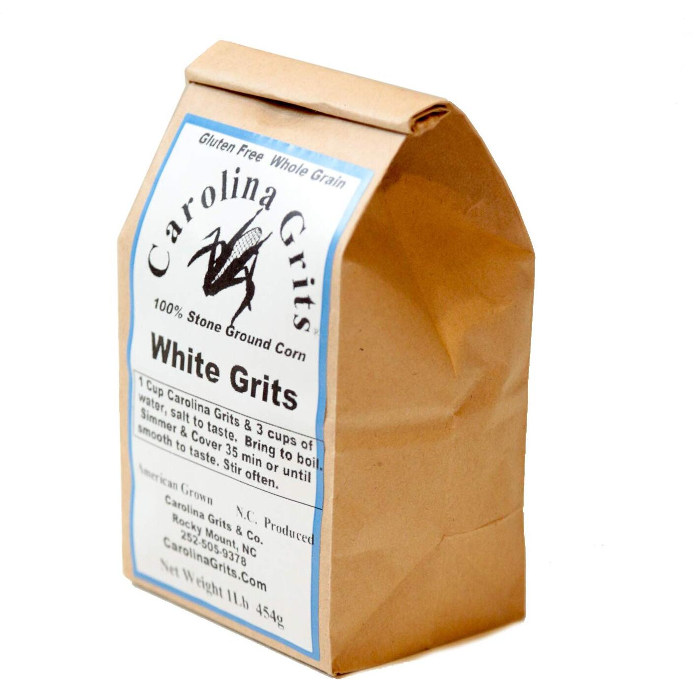 Carolina Grits Company Traditionally Stone Ground Carolina White Grits, Whole Grain, Gluten Free And Non-Gmo (White, 1 Pack (16 Ounces))