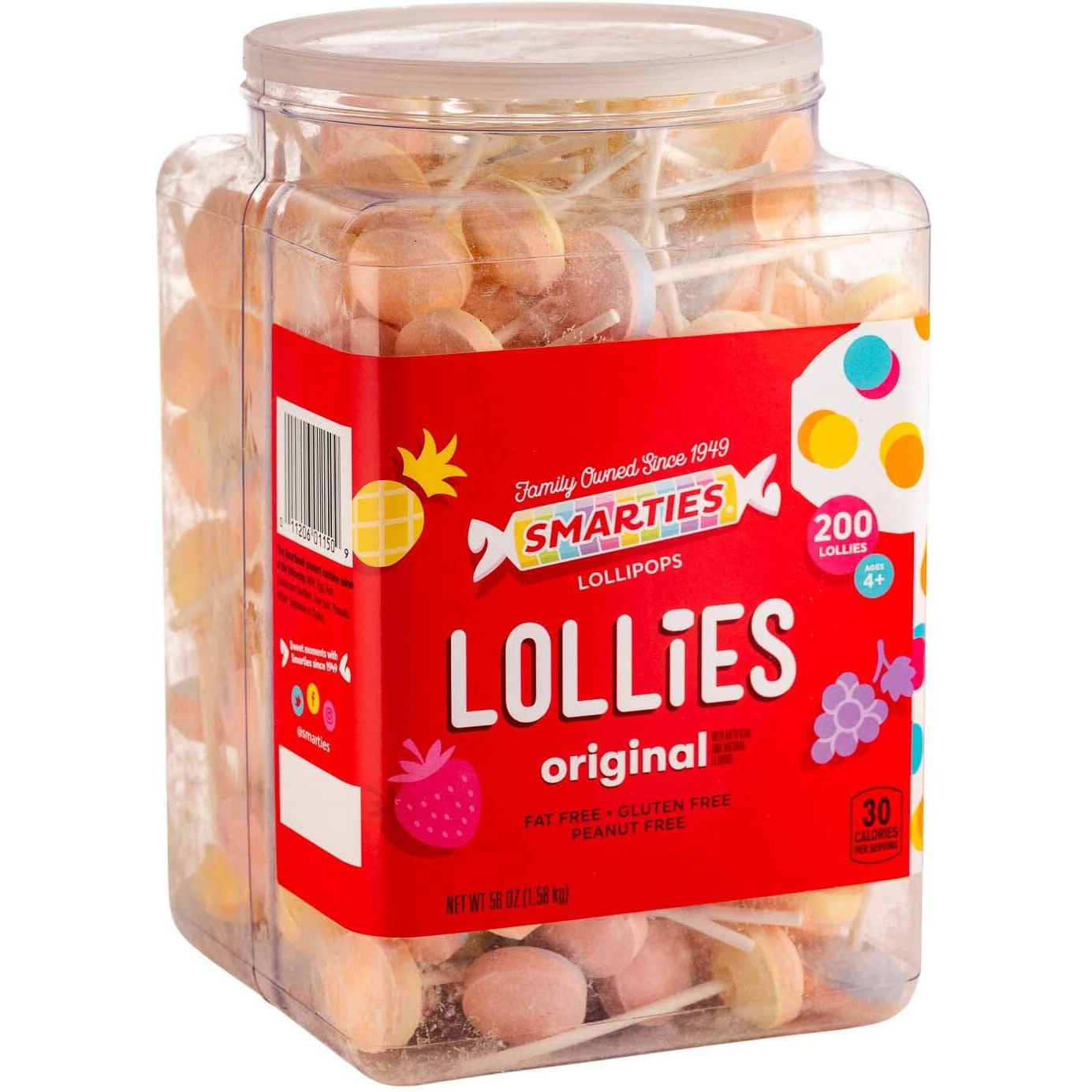 Smarties Double Lollies | Gluten Free, Peanut ,Fat Free Assorted Fruity Flavors, Low Calorie Perfect For Birthdays Parties Made By Us Candy Company Since 1949 - 56 Oz 200 Count Lollipops