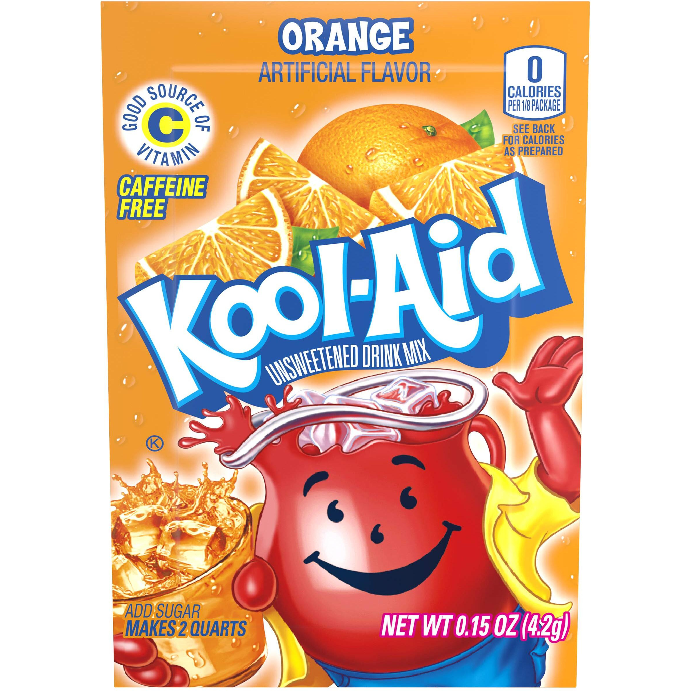 Kool-Aid Orange Unsweetened Soft Drink Mix, 0.15-Ounce Packets (Pack Of 96)