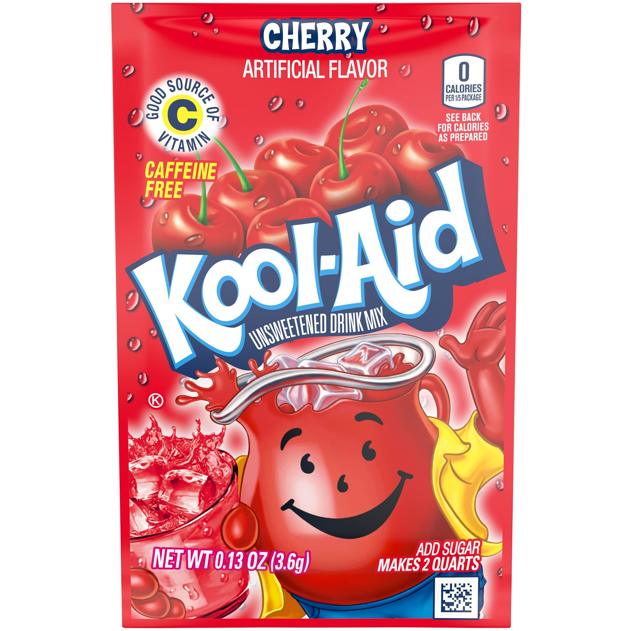 Kool-Aid Cherry Unsweetened Soft Drink Mix, 0.13-Ounce Envelopes(Pack Of 48)