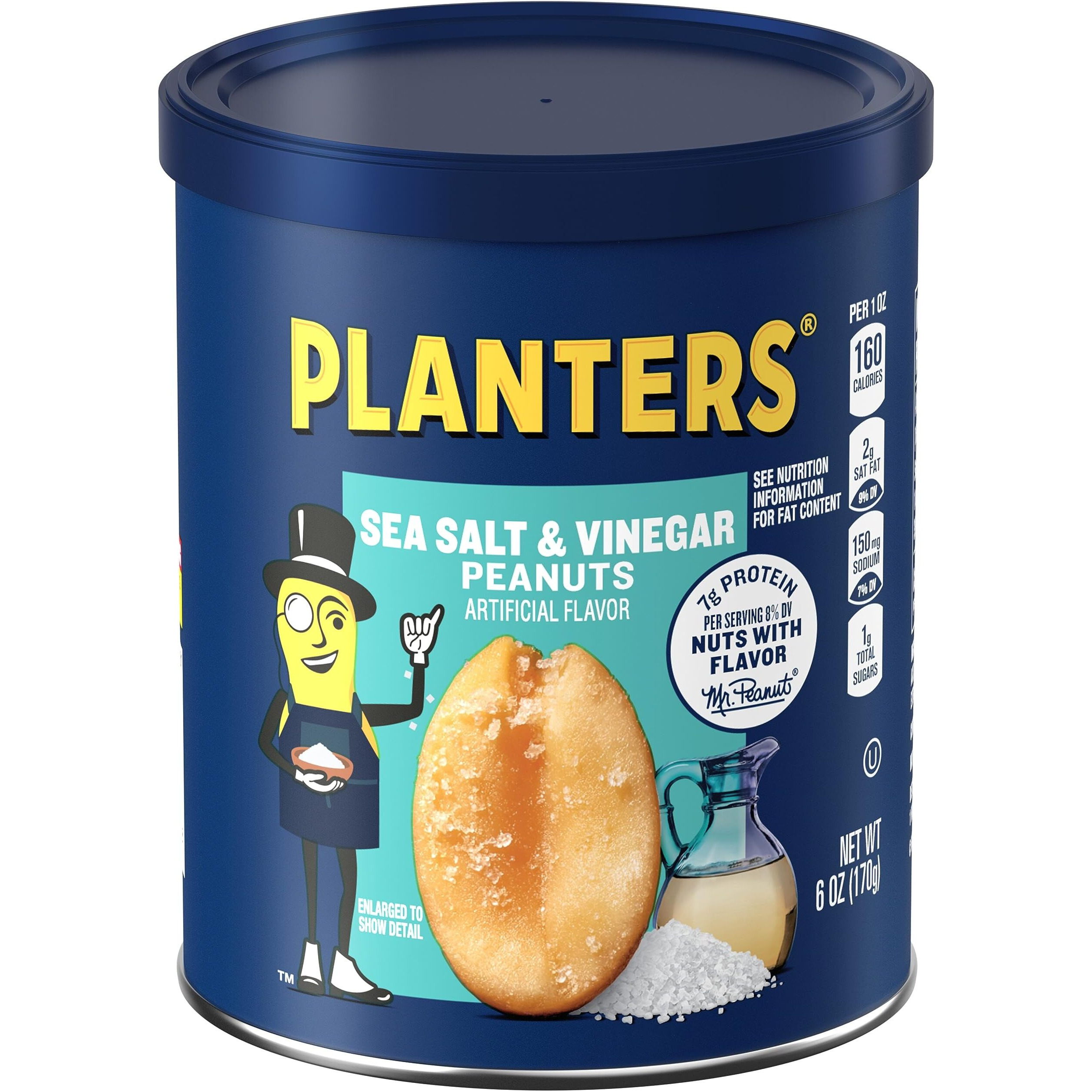 Planters Sea Salt & Vinegar Peanuts (8 Ct Pack, 6 Oz Canisters)