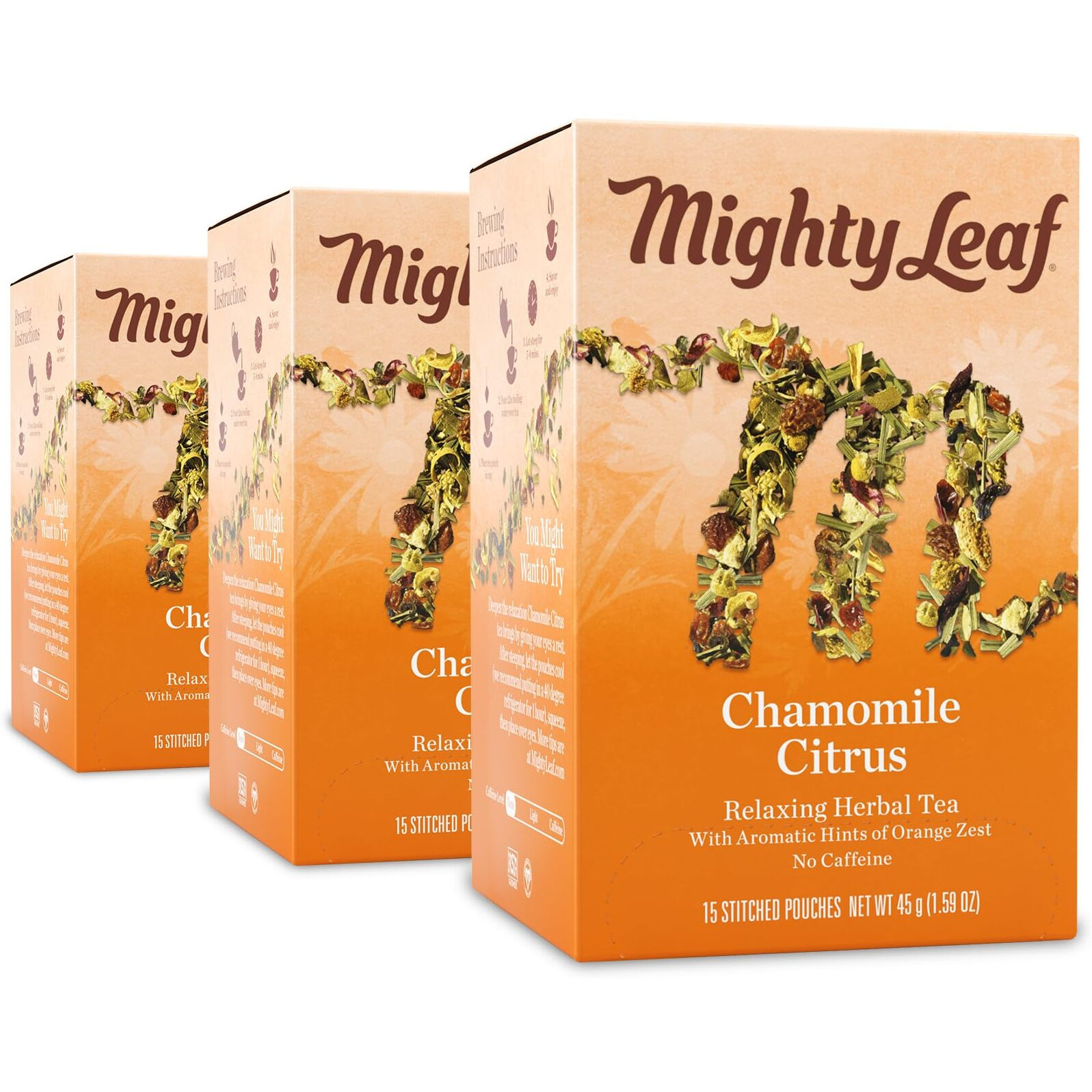 Mighty Leaf Tea Chamomile Citrus, 15-Count Whole Leaf Pouches (Pack Of 3)