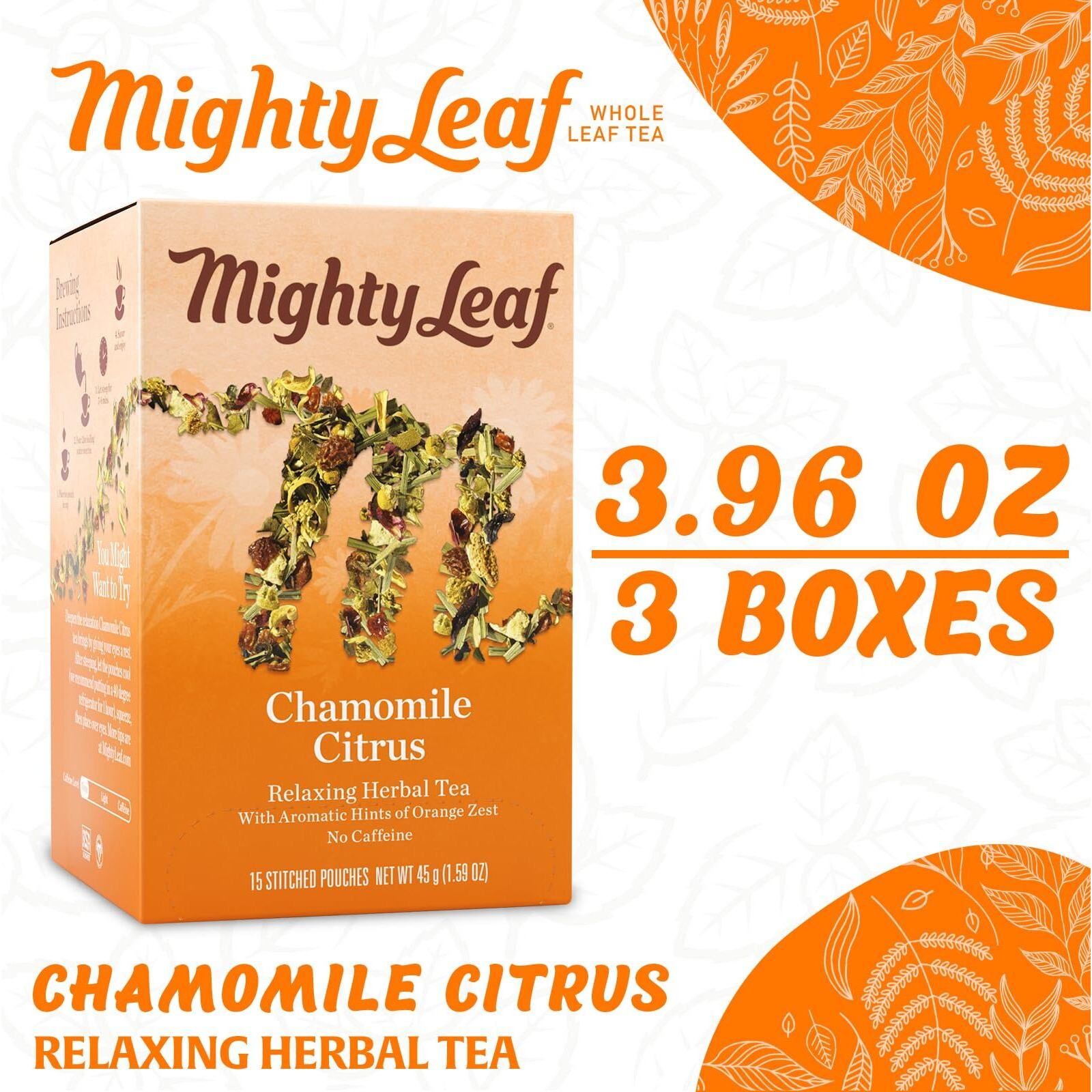 Mighty Leaf Tea Chamomile Citrus, 15-Count Whole Leaf Pouches (Pack Of 3)