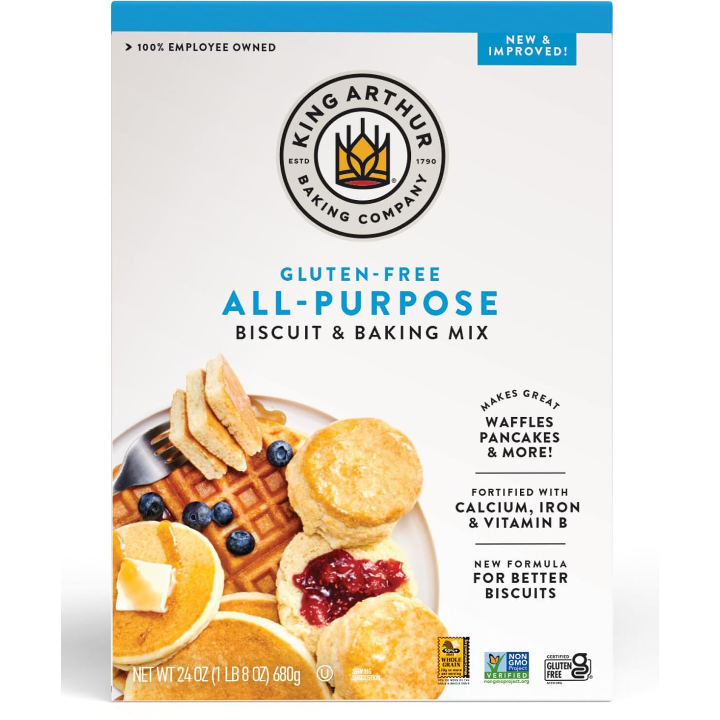 King Arthur, Gluten Free All-Purpose Biscuit & Baking Mix, Gluten Free, Non-Gmo Project Verified, Certified Kosher, 24 Ounces, Packaging May Vary (Pack Of 6)