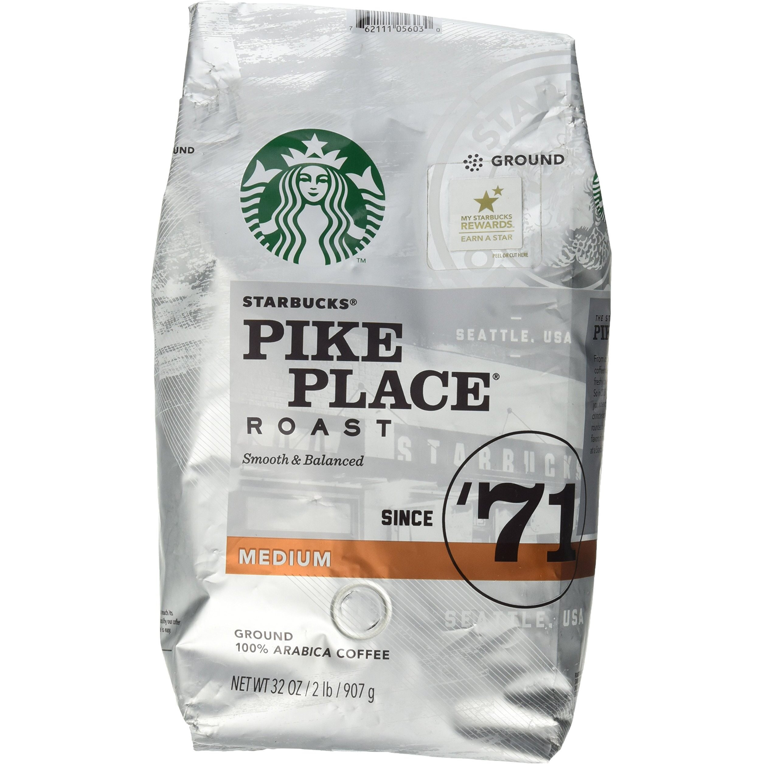 Starbucks Pike Place Roast Ground Coffee, Medium Roast (32 Oz Bag)