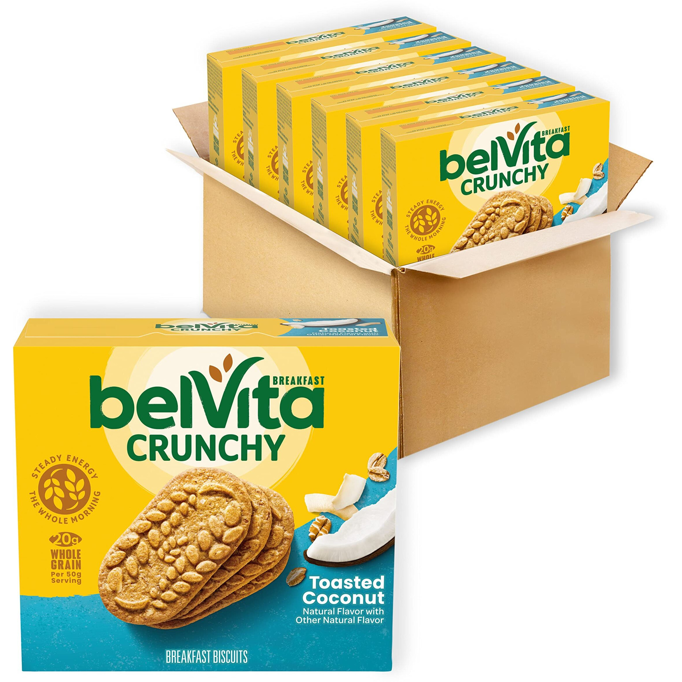 Belvita Toasted Coconut Breakfast Biscuits, 30 Total Packs, 6 Boxes (4 Biscuits Per Pack)