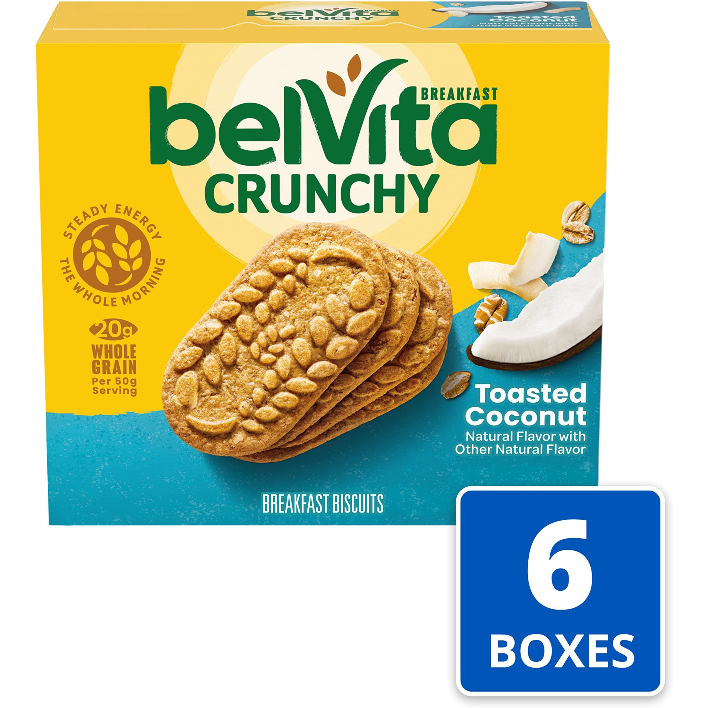 Belvita Toasted Coconut Breakfast Biscuits, 30 Total Packs, 6 Boxes (4 Biscuits Per Pack)