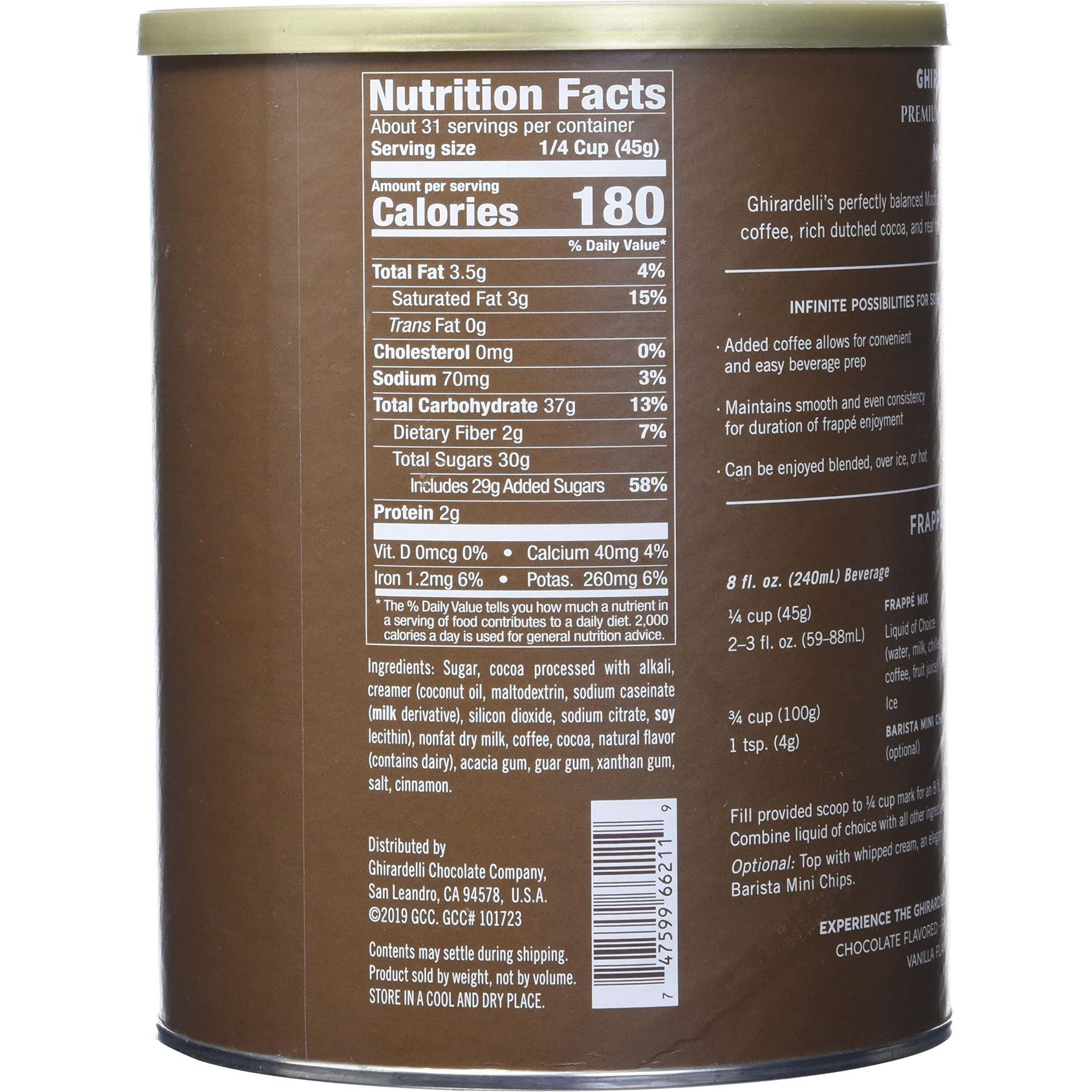 Ghirardelli Mocha Frappe, Powder, 3.12 Lb