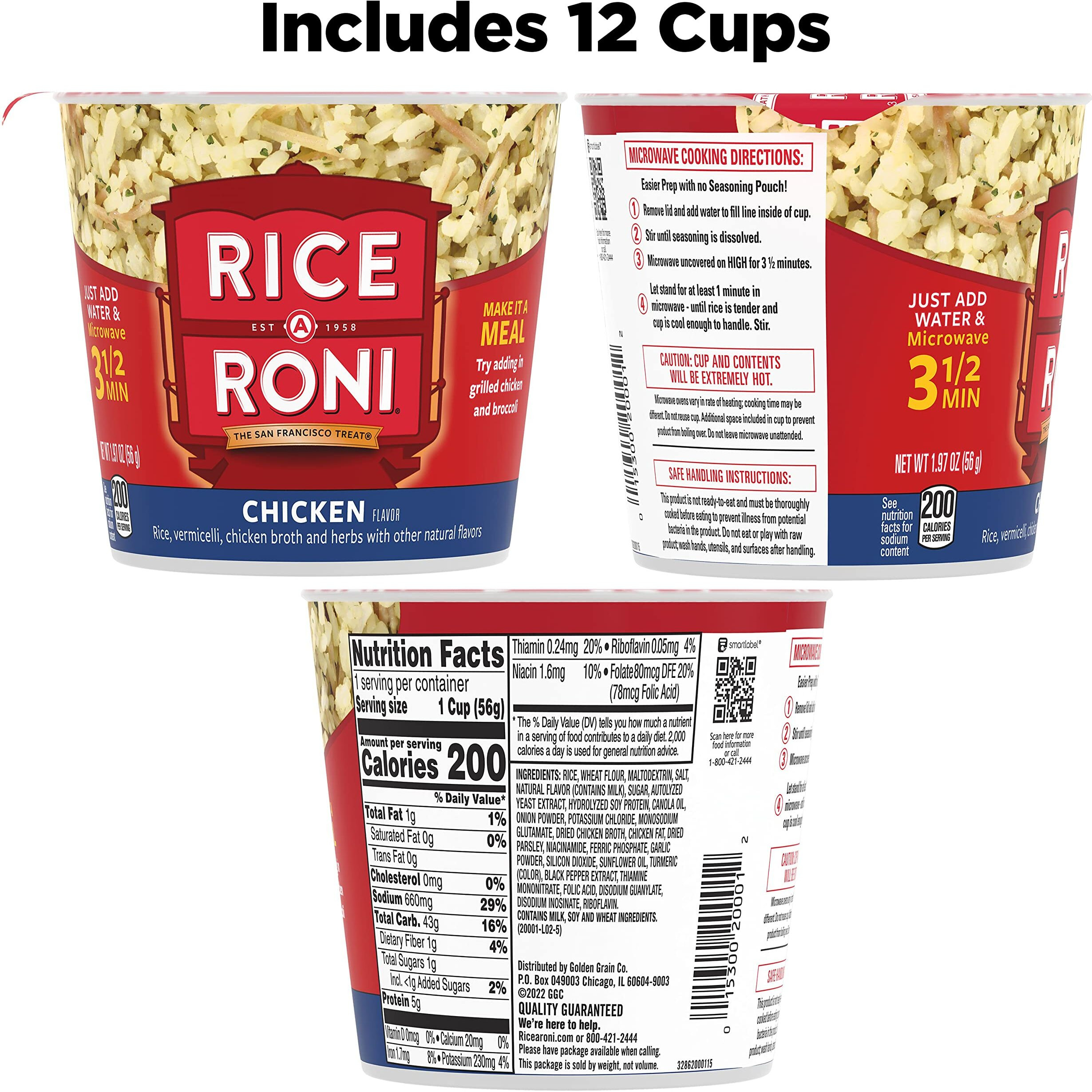 Rice-A-Roni Cups, Chicken Flavor, 1.97Oz Pack Of 12 Cups