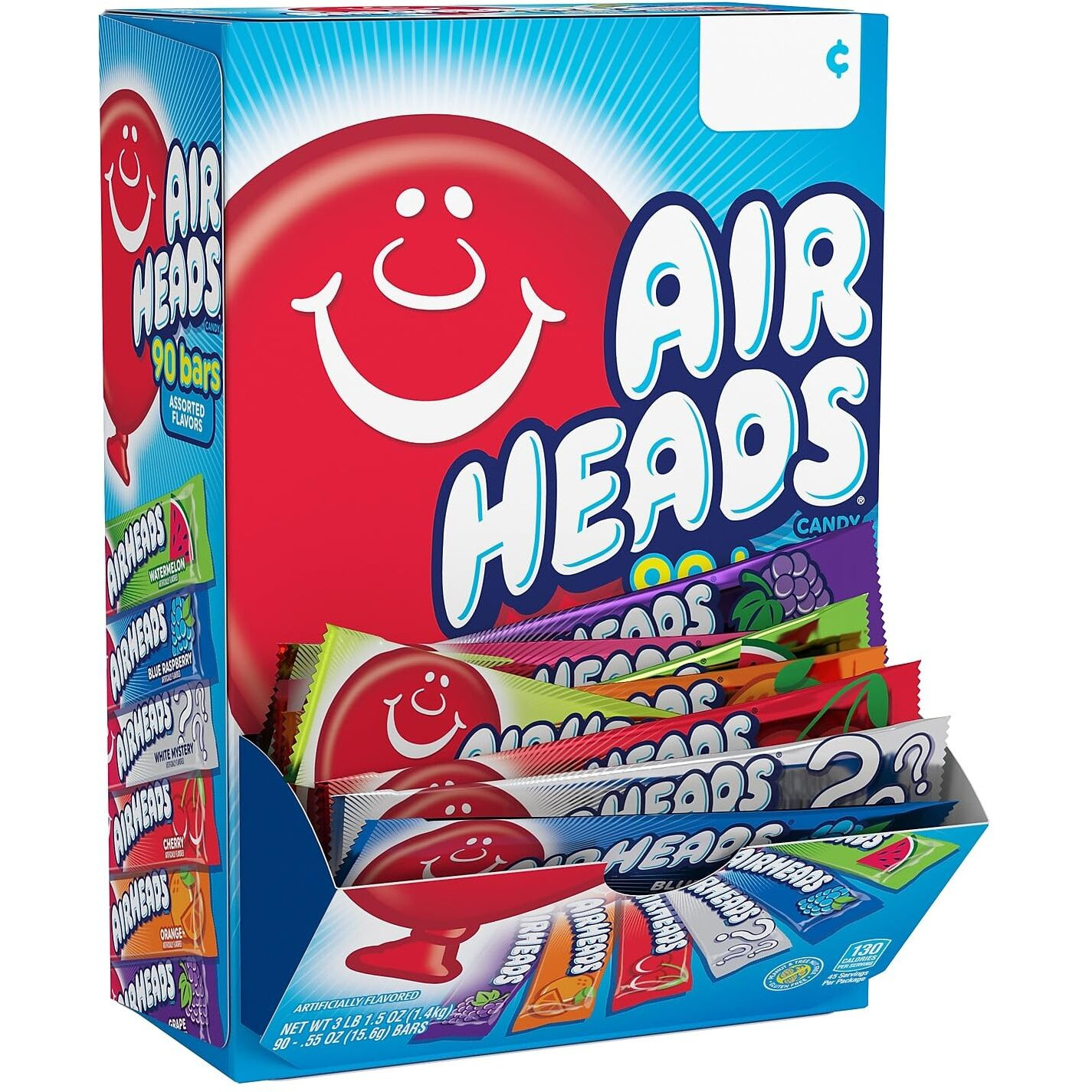 Airheads Candy Bars, Variety Bulk Box, Chewy Full Size Fruit Taffy, Back To School, Halloween, Non Melting, Concessions, Parties, 90 Individually Wrapped Full Size Bars (Packaging May Vary)
