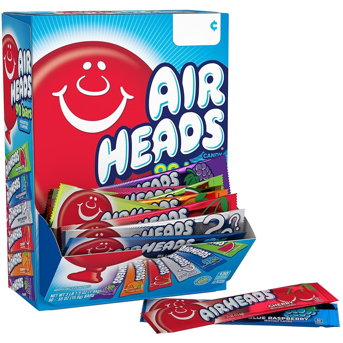 Airheads Candy Bars, Variety Bulk Box, Chewy Full Size Fruit Taffy, Back To School, Halloween, Non Melting, Concessions, Parties, 90 Individually Wrapped Full Size Bars (Packaging May Vary)