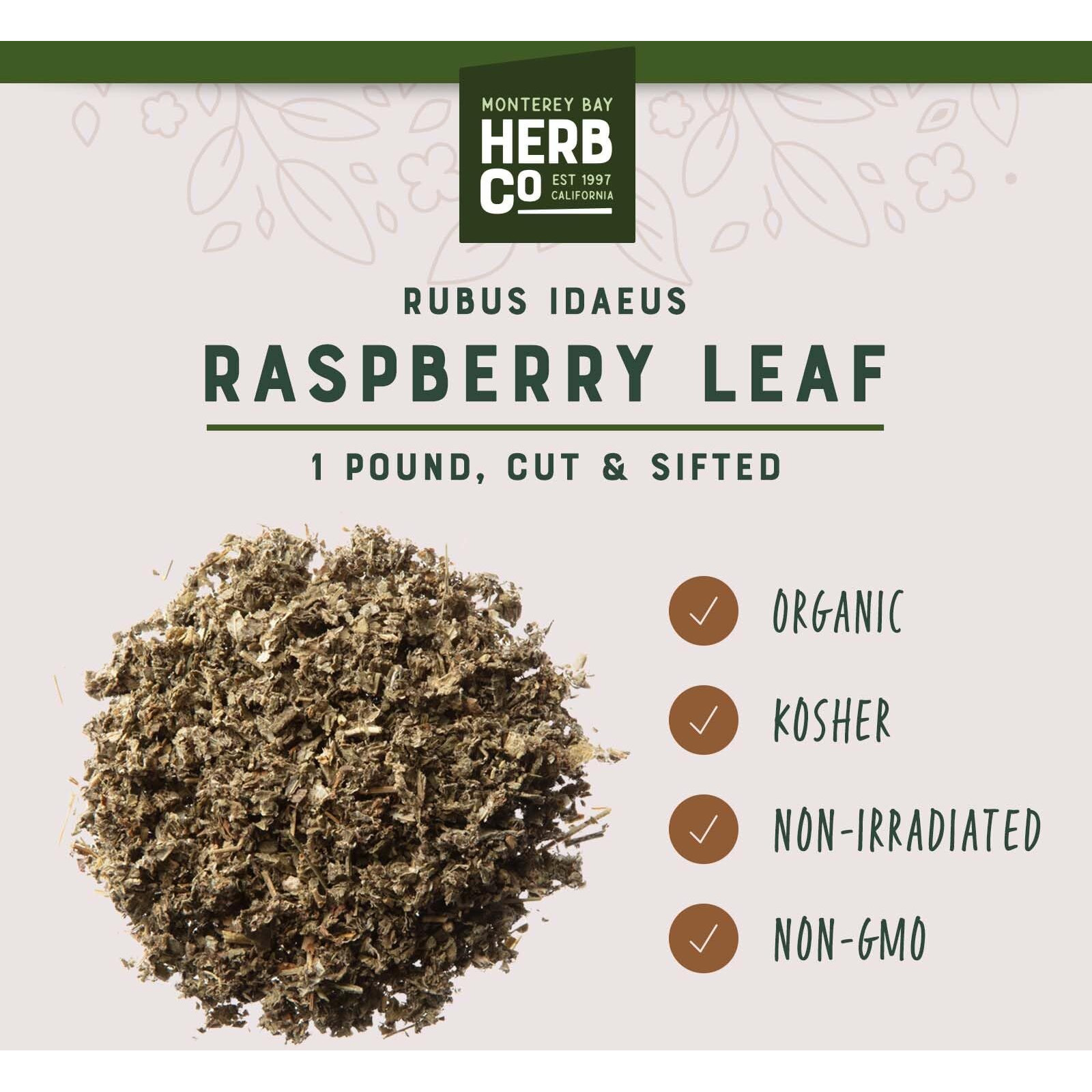 Certified Organic Raspberry Leaf Cut And Sifted 1 Lb Bag -100% Natural, Kosher Berries (Rubus Idaeus)