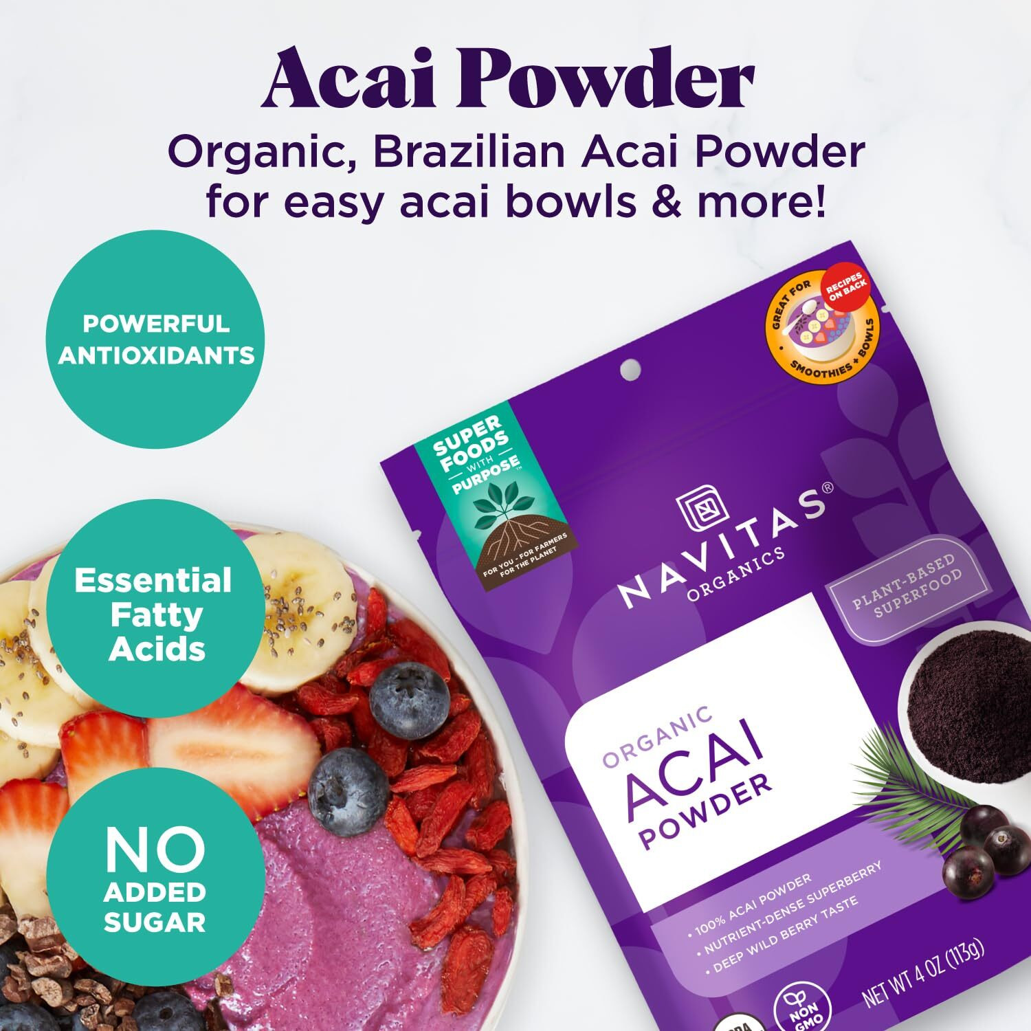 Navitas Organics Acai Powder, 8 Oz Bag, 76 Servings - Organic, Non-Gmo, Freeze-Dried, Gluten-Free