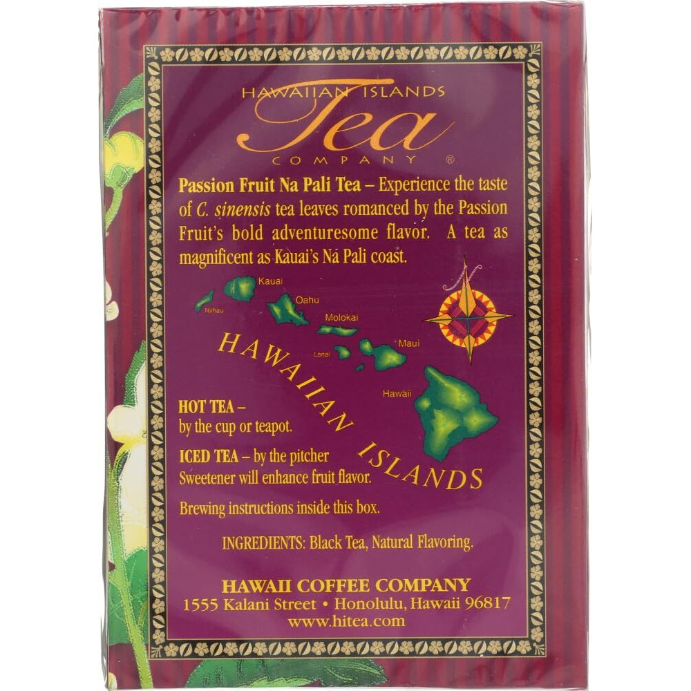 Hawaiian Islands Tea Company Passionfruit Na Pali Black Tea, All Natural - 20 Teabags (1 Box)