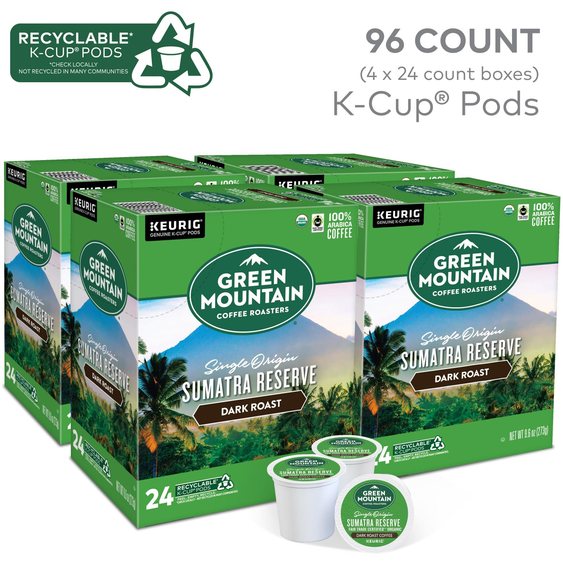 Green Mountain Coffee Roasters Sumatra Reserve Coffee, Keurig Single-Serve K-Cup Pods, Dark Roast, 96 Count (4 Packs Of 24)