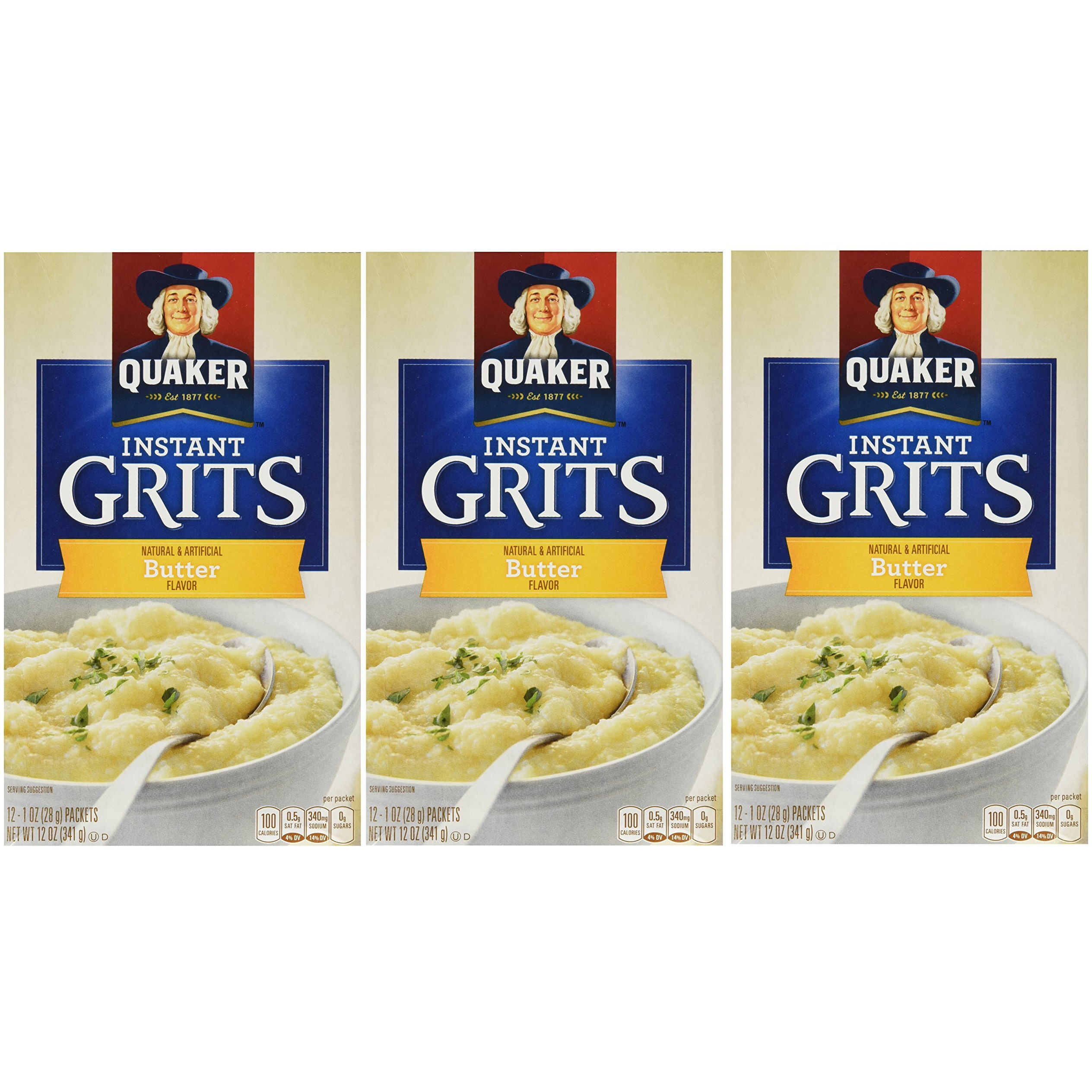 Quaker, Instant Grits, Butter Flavor, 12 Count, 12Oz Box (Pack Of 3)