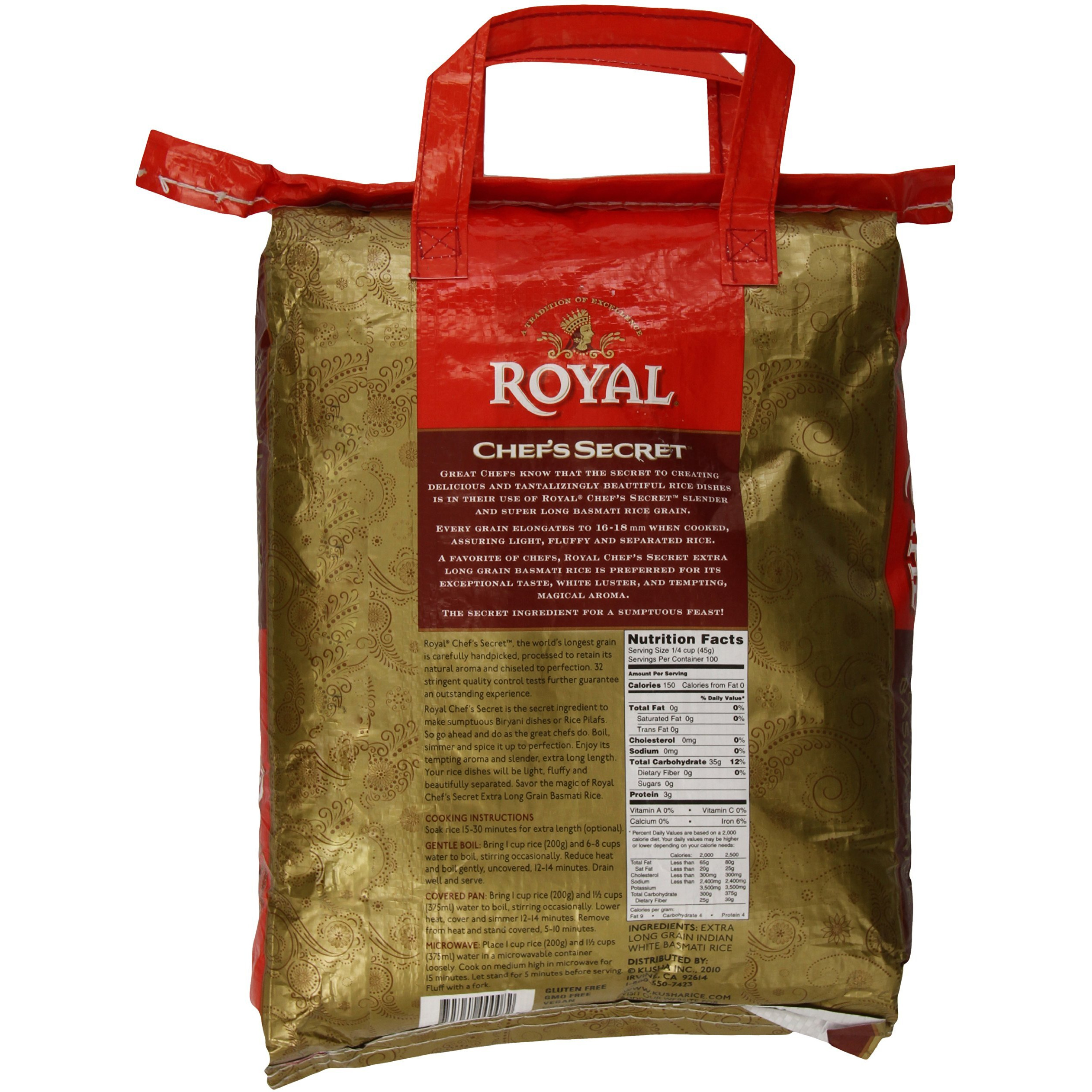 Royal Chef's Secret Extra Long Grain Basmati Rice, 10 Pound, White