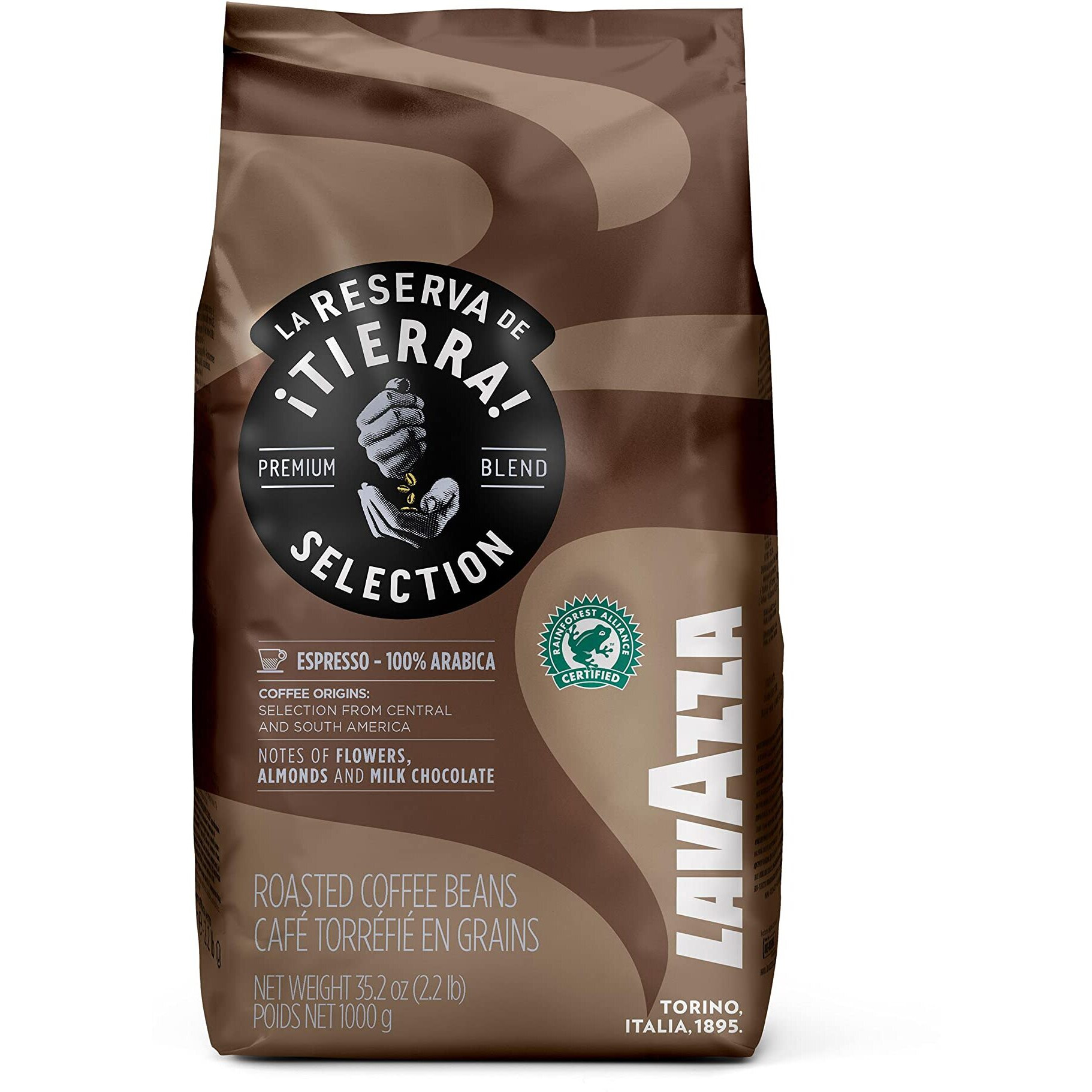 Lavazza Tierra Selection Whole Bean Coffee Blend, Medium Roast, 2.2-Pound Bag , 100 Percent Arabica, Rainforest Alliance Certified 100 Percent Sustainably Grow