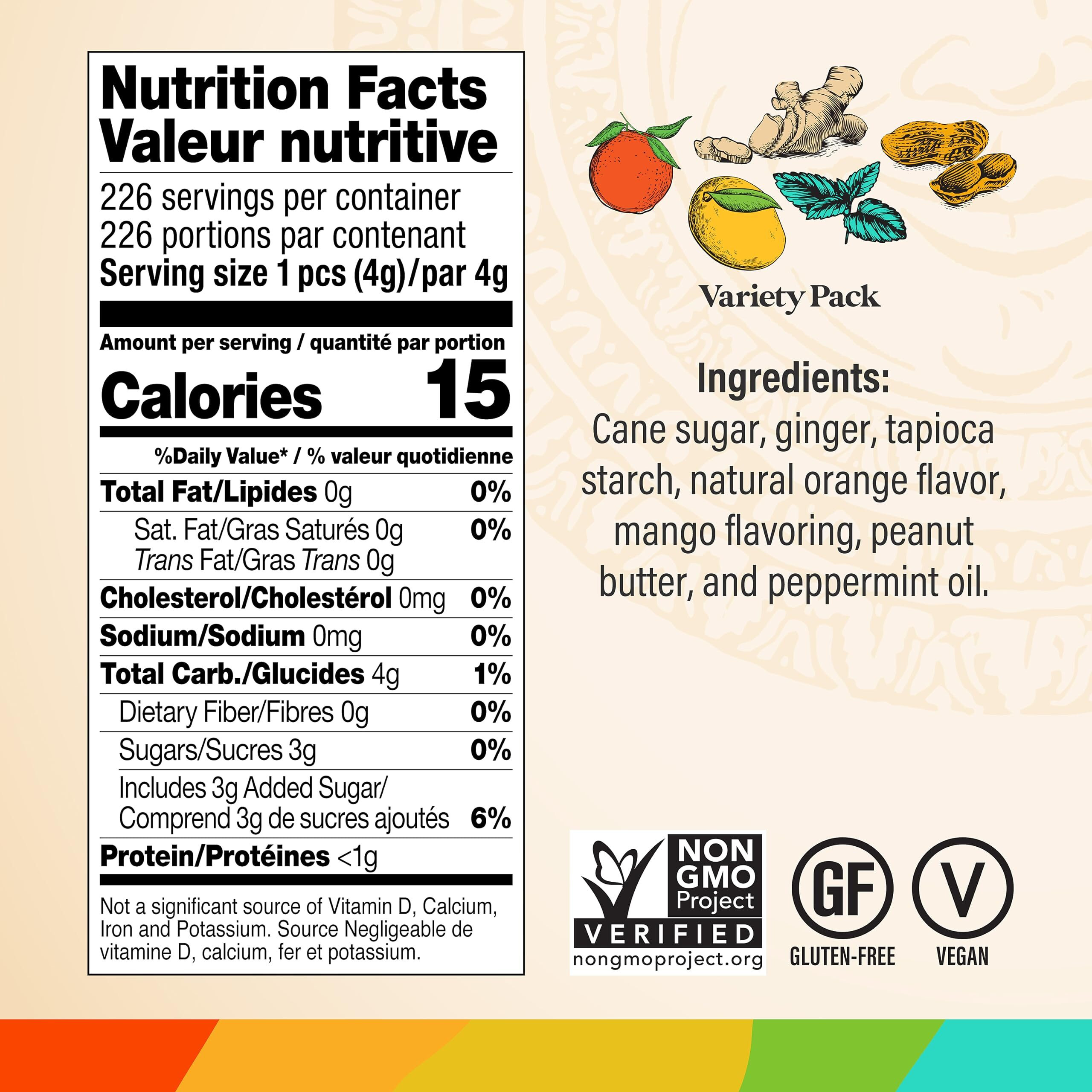 Chimes Ginger Chews Variety Pack - Original, Orange, Mango, Peppermint And Peanut Butter - 2Lb Bag