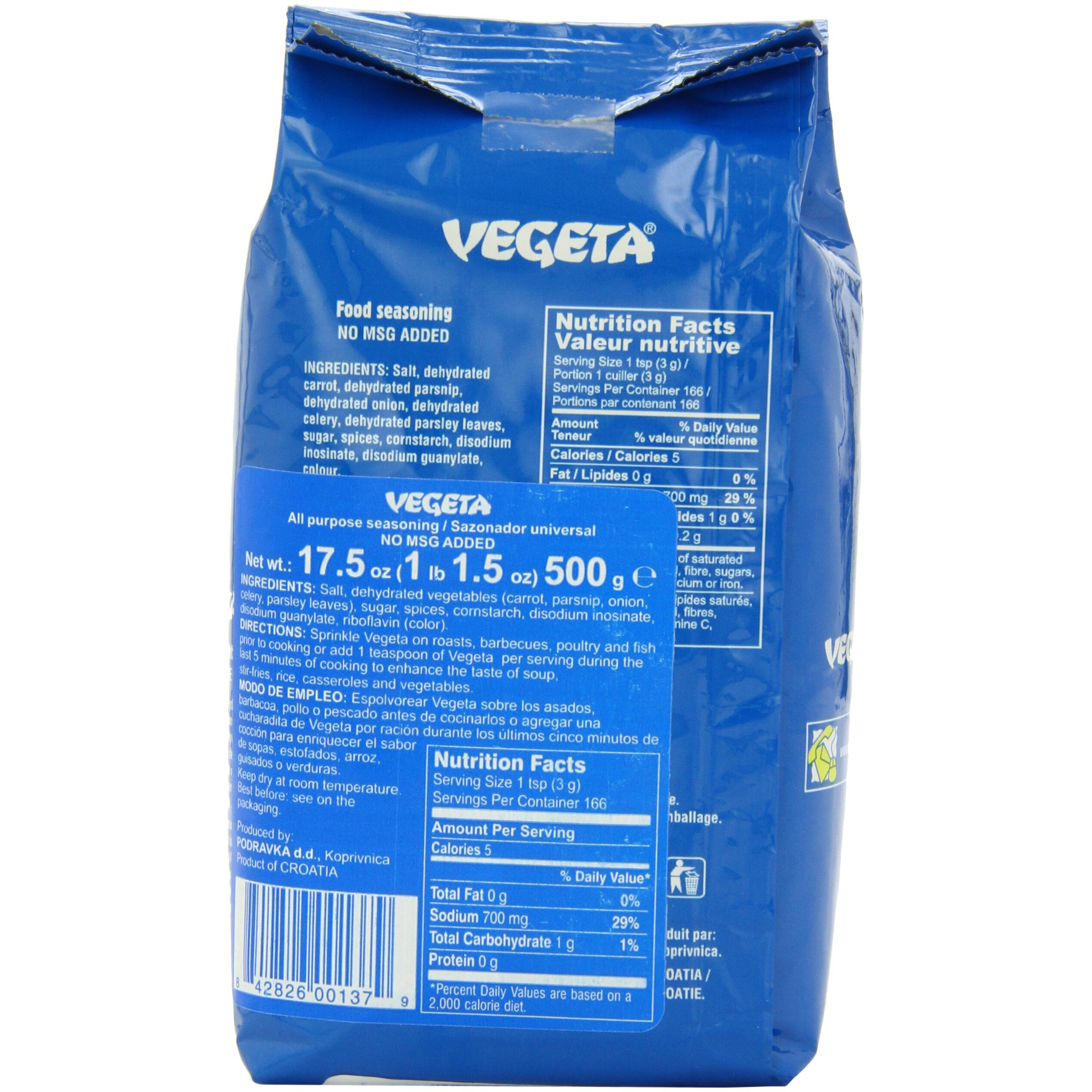 Vegeta, Gourmet Seasoning, No Msg, 17.6Oz 500G Bag