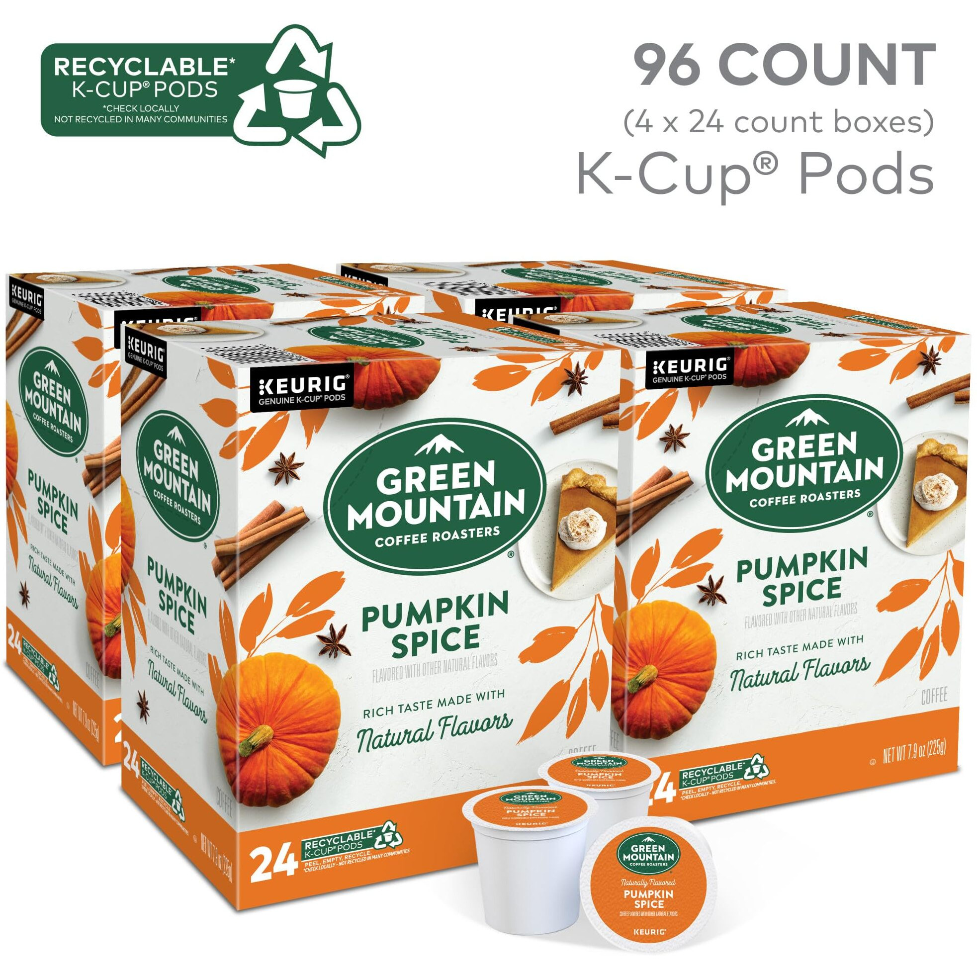 Green Mountain Coffee Roasters Pumpkin Spice Coffee, Keurig Single-Serve K-Cup Pods, Light Roast, 96 Count (4 Packs Of 24)