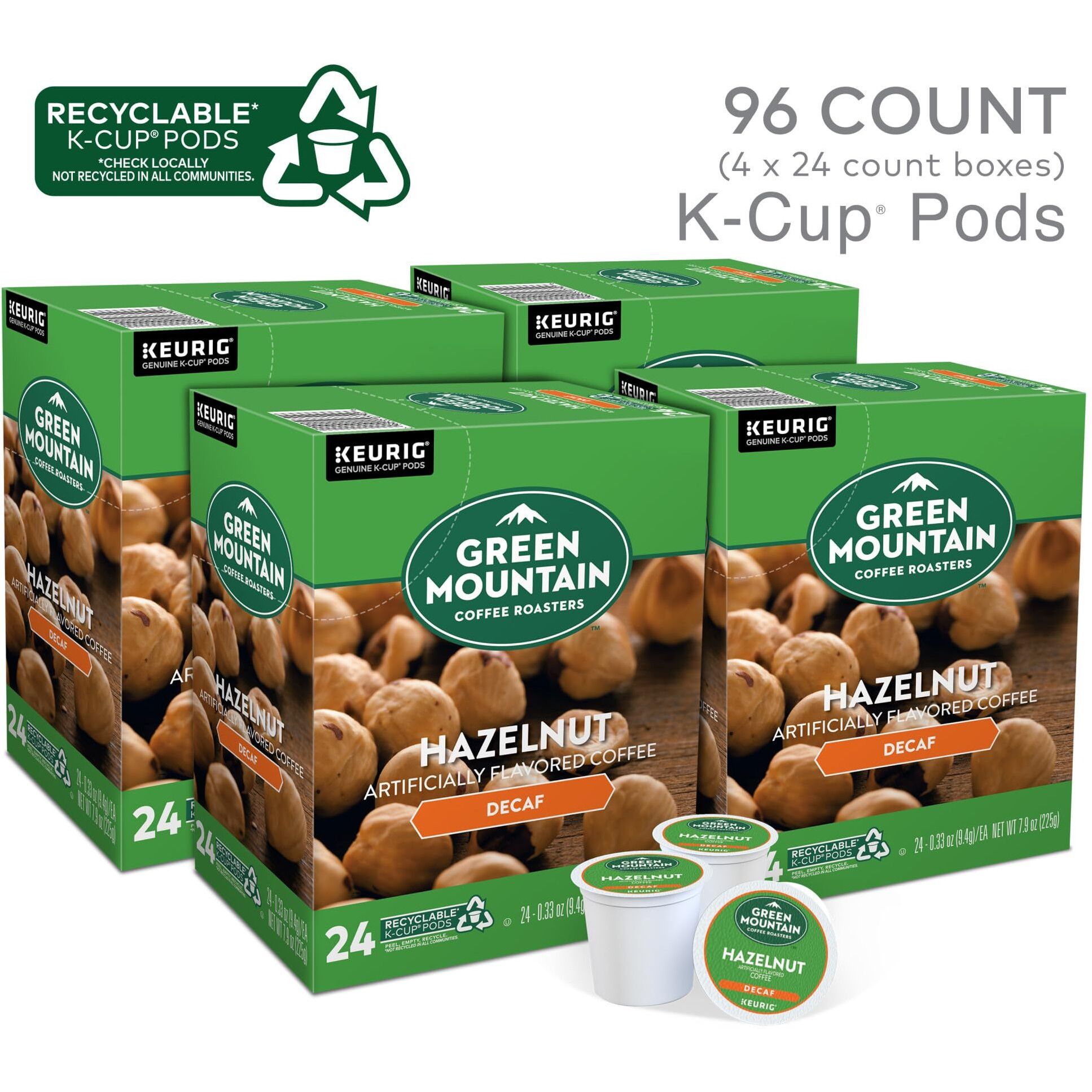 Green Mountain Coffee Roasters Hazelnut Decaf Coffee, Keurig Single-Serve K-Cup Pods, Light Roast, 96 Count (4 Packs Of 24)