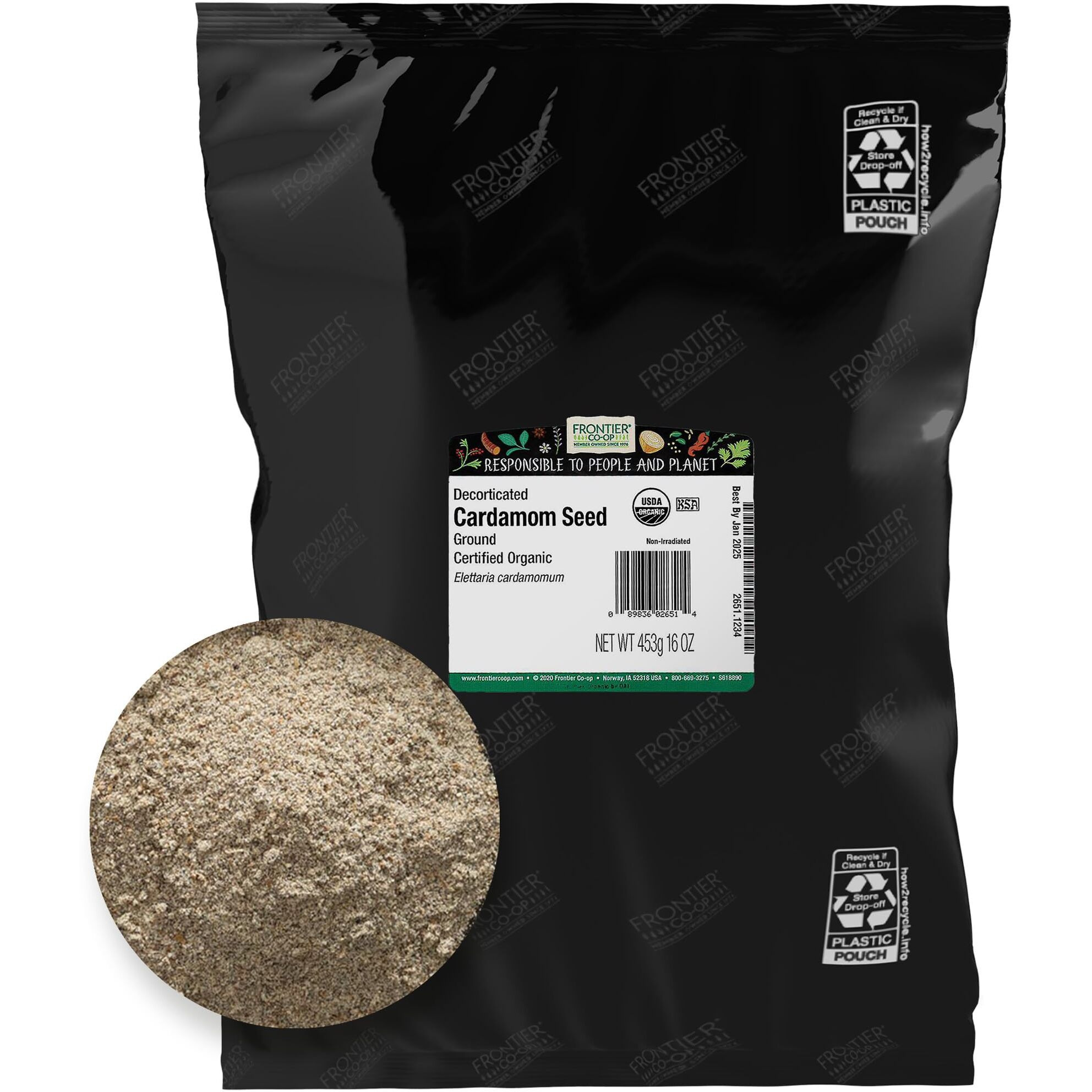 Frontier Cardamom Seed, Decorticated (No Pods), Powder Certified Organic, 16 Ounce Bag