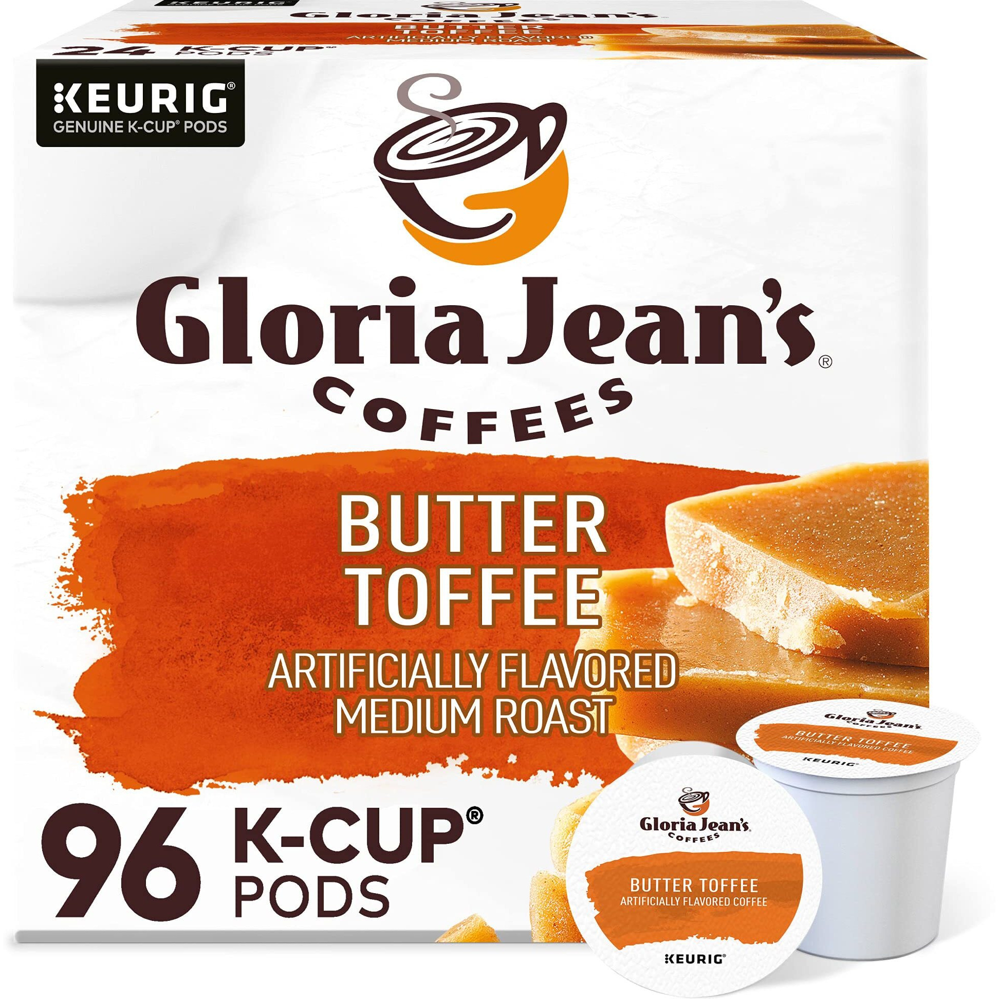 Gloria Jean's Butter Toffee, Keurig Single-Serve K-Cup Pods, Medium Roast Coffee, 96 Count (4 Packs Of 24)