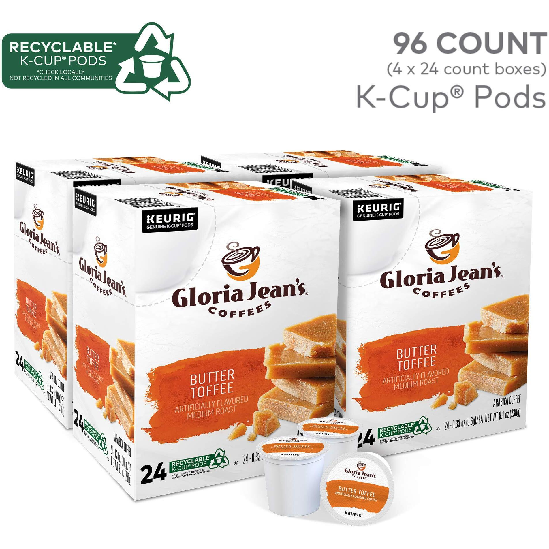 Gloria Jean's Butter Toffee, Keurig Single-Serve K-Cup Pods, Medium Roast Coffee, 96 Count (4 Packs Of 24)