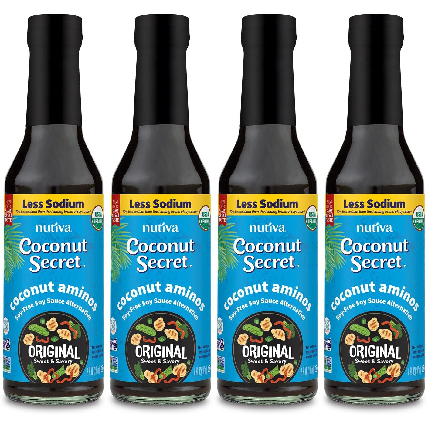 Coconut Secret, Organic Liquid Coconut Aminos, 8 Fl Oz (Pack Of 4), All-Purpose Seasoning Sauce & Marinade, Soy-Free Soy Sauce Alternative, Low Sodium, Low Glycemic, Vegan & Gluten Free Stir Fry Sauce