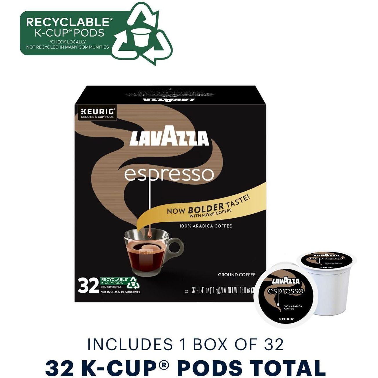 Lavazza Espresso Italiano Single Serve Coffee K-Cup Pods For Keurig Brewer, 32Count, 100% Arabica, Medium Roast With Intense, Aromatic Flavor (Pack Of 32)
