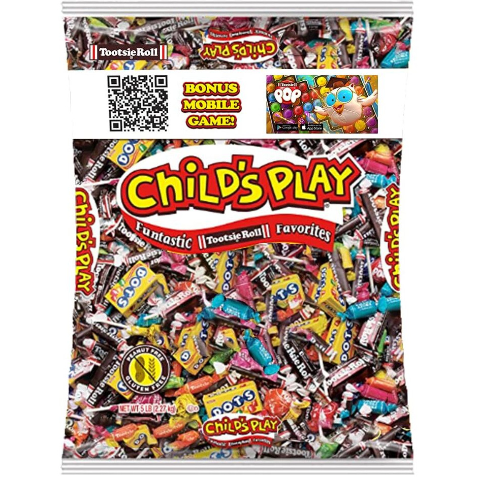 Tootsie Roll Child's Play Candy Favorites With Bonus Mobile Game, 5 Pounds Of Individually Wrapped Party Candy - Funtastic Candy Variety Mix Bag - Peanut Free, Gluten Free (5 Pounds)