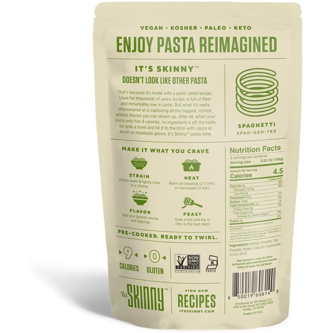 Its Skinny Spaghetti - Healthy, Low-Carb, Low Calorie Konjac Pasta - Fully Cooked And Ready To Eat Shirataki Noodles - Keto, Gluten Free, Vegan, And Paleo-Friendly (6-Pack)