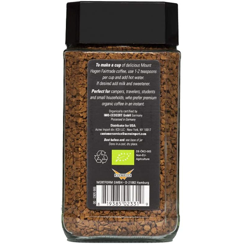 Mount Hagen 3.53Oz Organic Freeze Dried Instant Coffee | Eco-Friendly, Fair-Trade Coffee Made From Organic Medium Roast Arabica Beans [3.53Oz Jar]