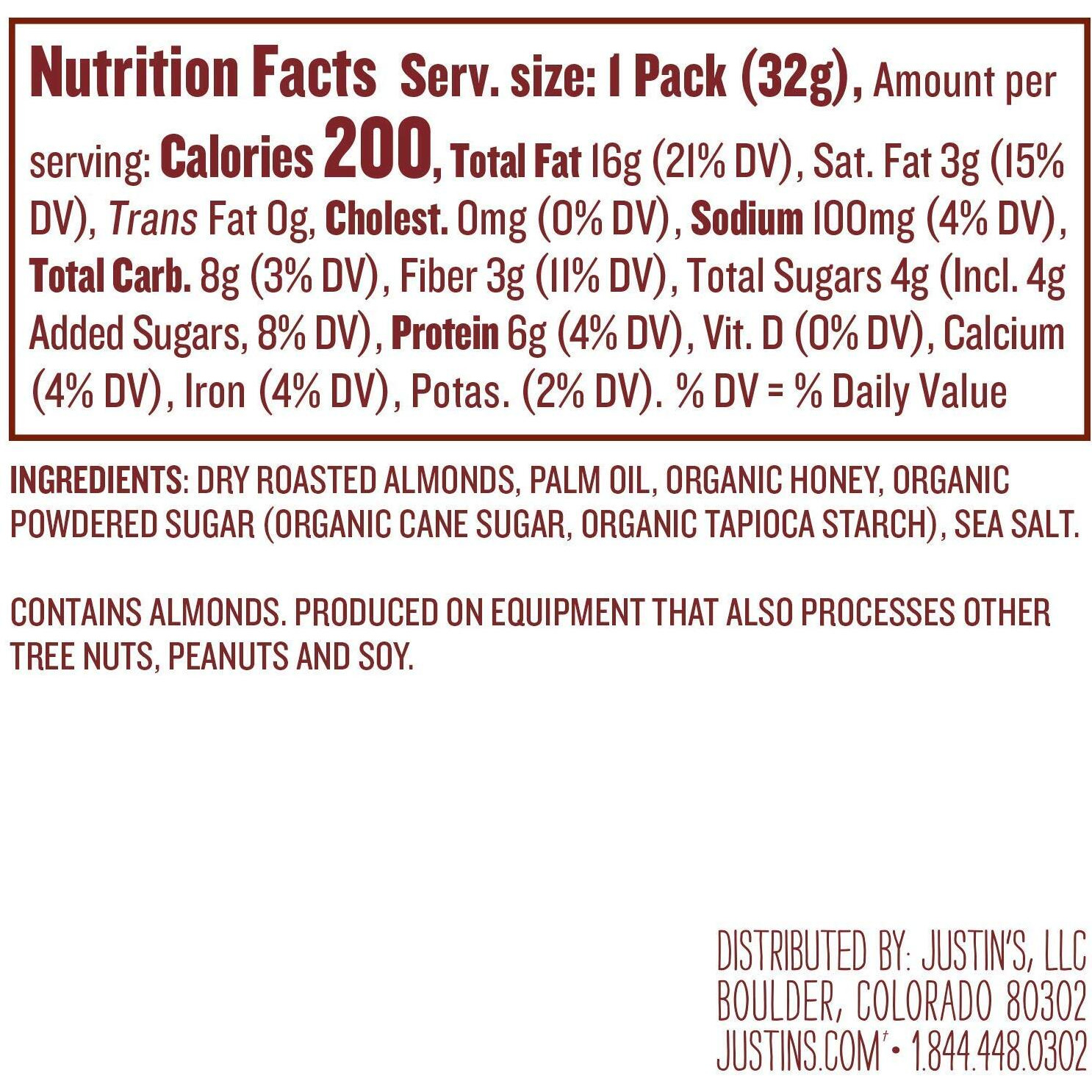 Justin's Honey Almond Butter Squeeze Packs, Gluten-Free, Non-Gmo, Sustainably Sourced, 1.15 Ounce (10 Pack)